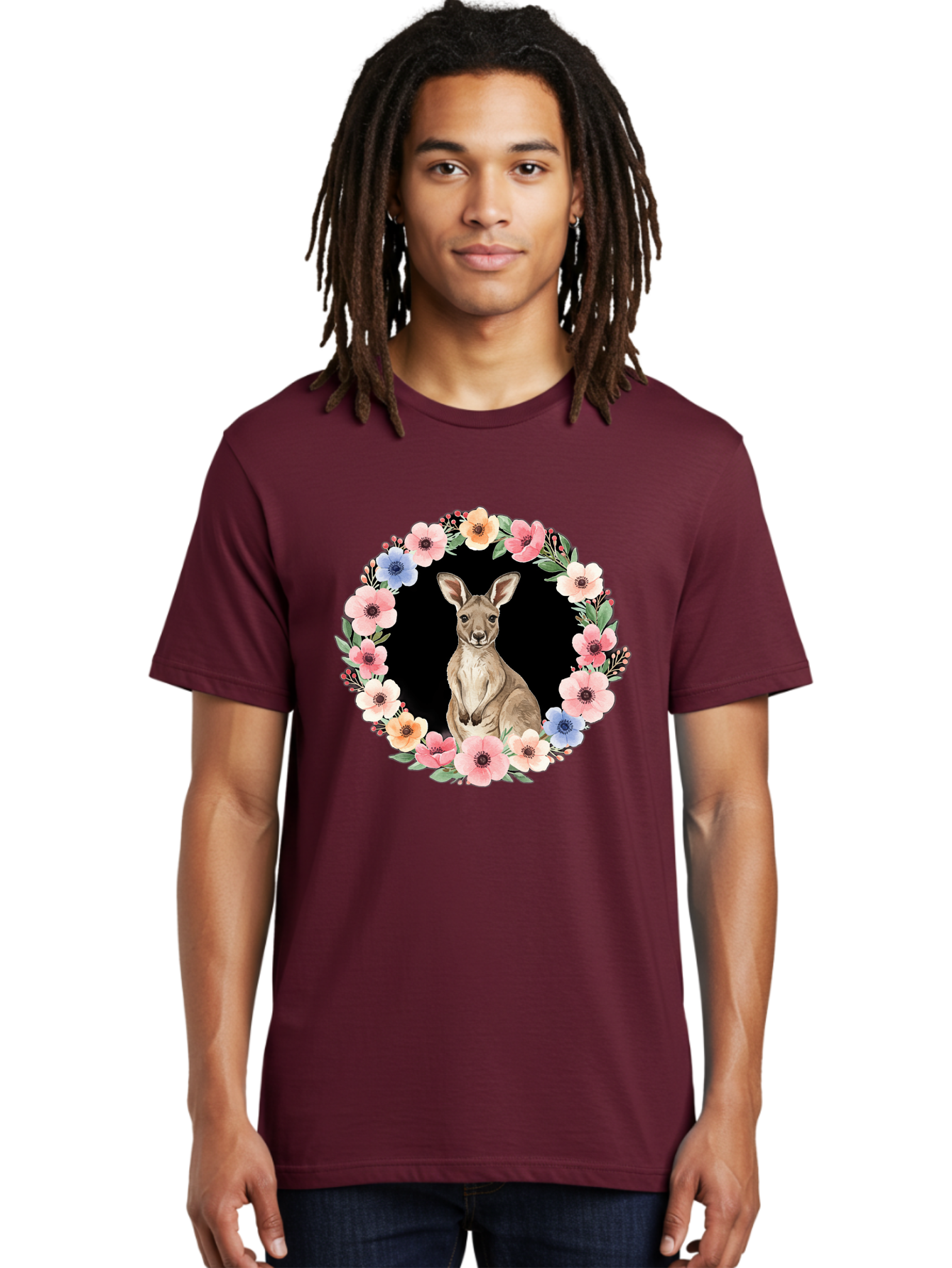 Kangaroo-In-Floral-Wreath Men'S Graphic Tee, 100% Cotton, Comfortable Casual Summer Wear, Machine Washable, Vintage Camera, Old Camera, Antique Camera, Black Camera, Classic Photography, Photography Equipment, Nostalgic Device, Film Camera, Baf157