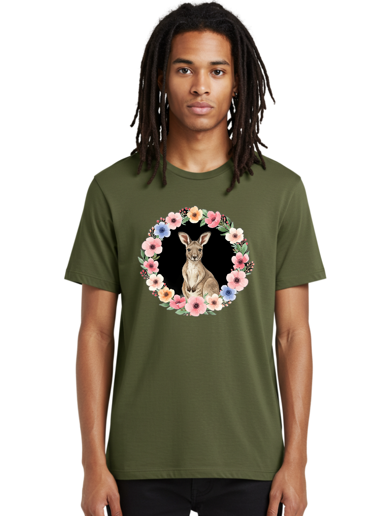Kangaroo-In-Floral-Wreath Men'S Graphic Tee, 100% Cotton, Comfortable Casual Summer Wear, Machine Washable, Vintage Camera, Old Camera, Antique Camera, Black Camera, Classic Photography, Photography Equipment, Nostalgic Device, Film Camera, Baf157