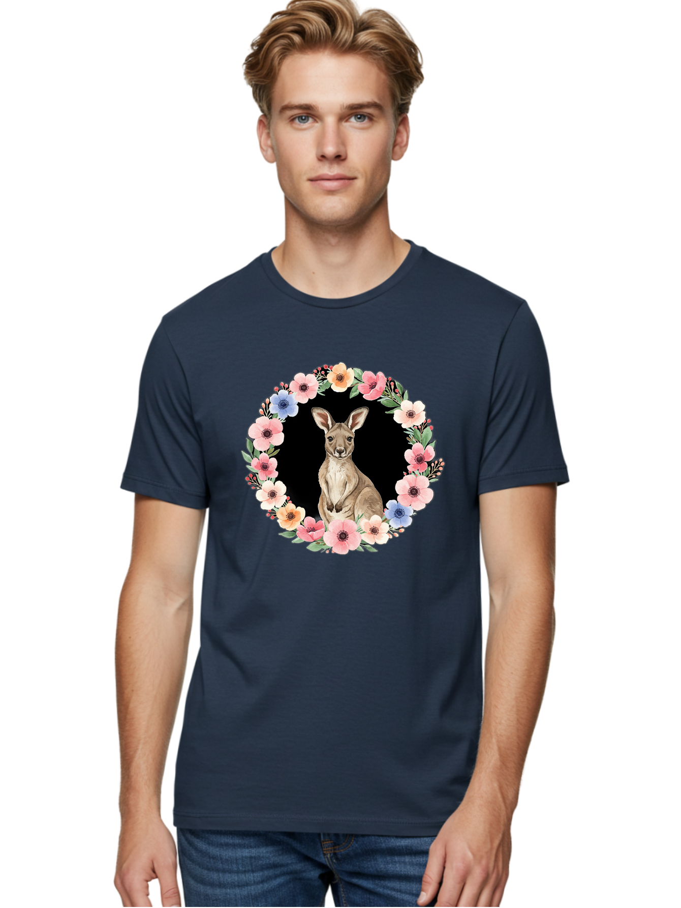 Kangaroo-In-Floral-Wreath Men'S Graphic Tee, 100% Cotton, Comfortable Casual Summer Wear, Machine Washable, Vintage Camera, Old Camera, Antique Camera, Black Camera, Classic Photography, Photography Equipment, Nostalgic Device, Film Camera, Baf157