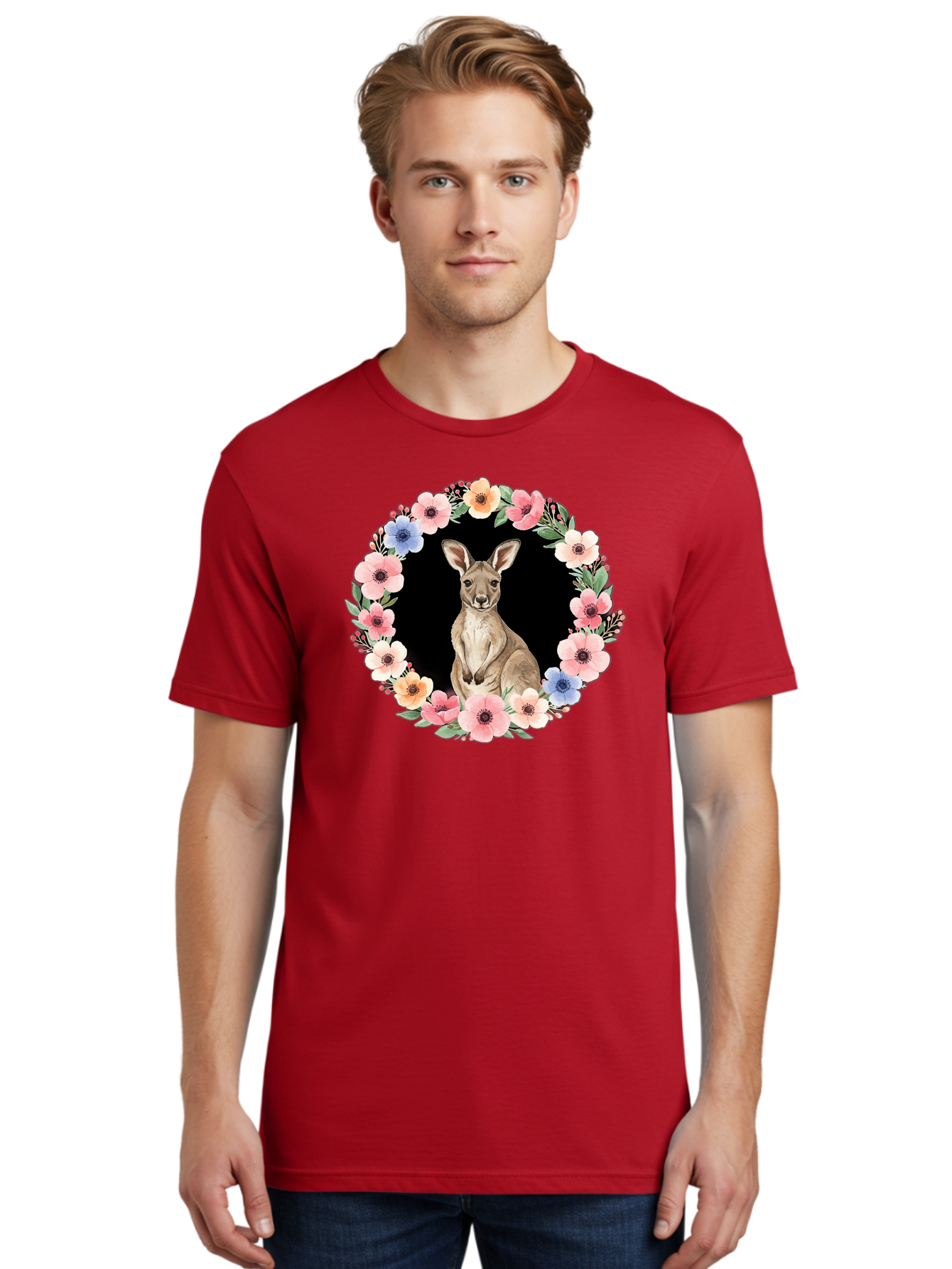 Kangaroo-In-Floral-Wreath Men'S Graphic Tee, 100% Cotton, Comfortable Casual Summer Wear, Machine Washable, Vintage Camera, Old Camera, Antique Camera, Black Camera, Classic Photography, Photography Equipment, Nostalgic Device, Film Camera, Baf157