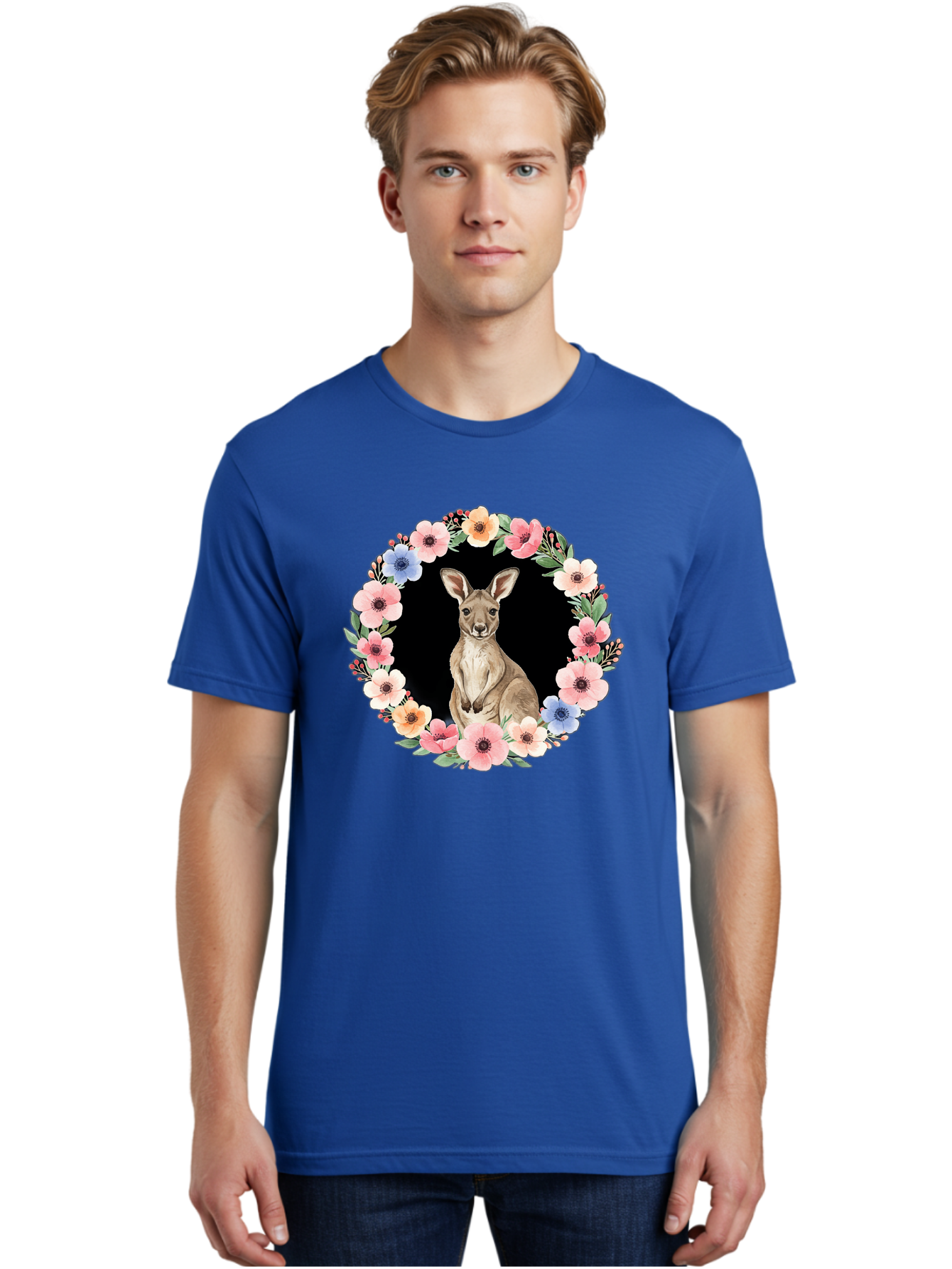 Kangaroo-In-Floral-Wreath Men'S Graphic Tee, 100% Cotton, Comfortable Casual Summer Wear, Machine Washable, Vintage Camera, Old Camera, Antique Camera, Black Camera, Classic Photography, Photography Equipment, Nostalgic Device, Film Camera, Baf157