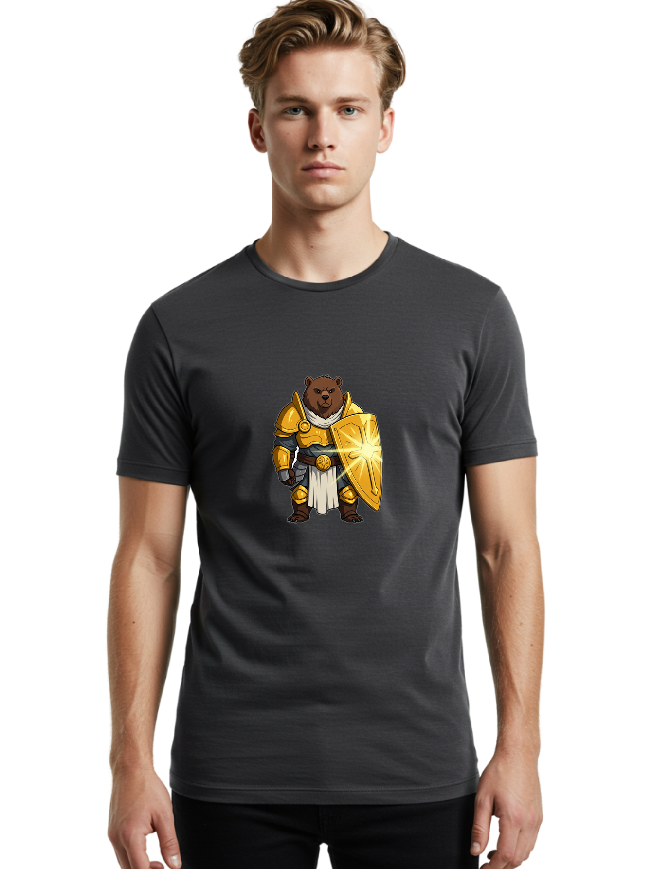 Knight-Bear-1 Men'S Graphic Tee, 100% Cotton, Comfortable Casual Summer Wear, Machine Washable, Vintage Camera, Old Camera, Antique Camera, Black Camera, Classic Photography, Photography Equipment, Nostalgic Device, Film Camera, Camera Art Baf165