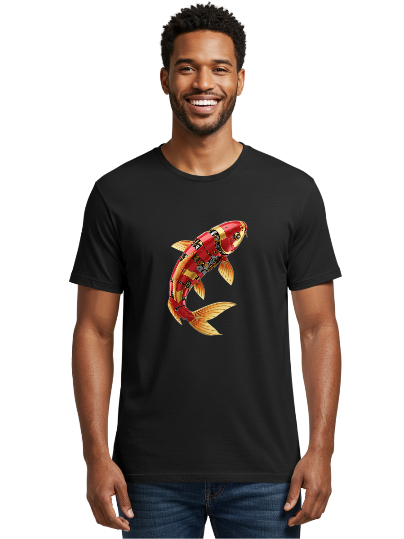 Koi-Fish-Robot-1 Men'S Graphic Tee, 100% Cotton, Comfortable Casual Summer Wear, Machine Washable, Vintage Camera, Old Camera, Antique Camera, Black Camera, Classic Photography, Photography Equipment, Nostalgic Device, Film Camera, Camera Art Baf171