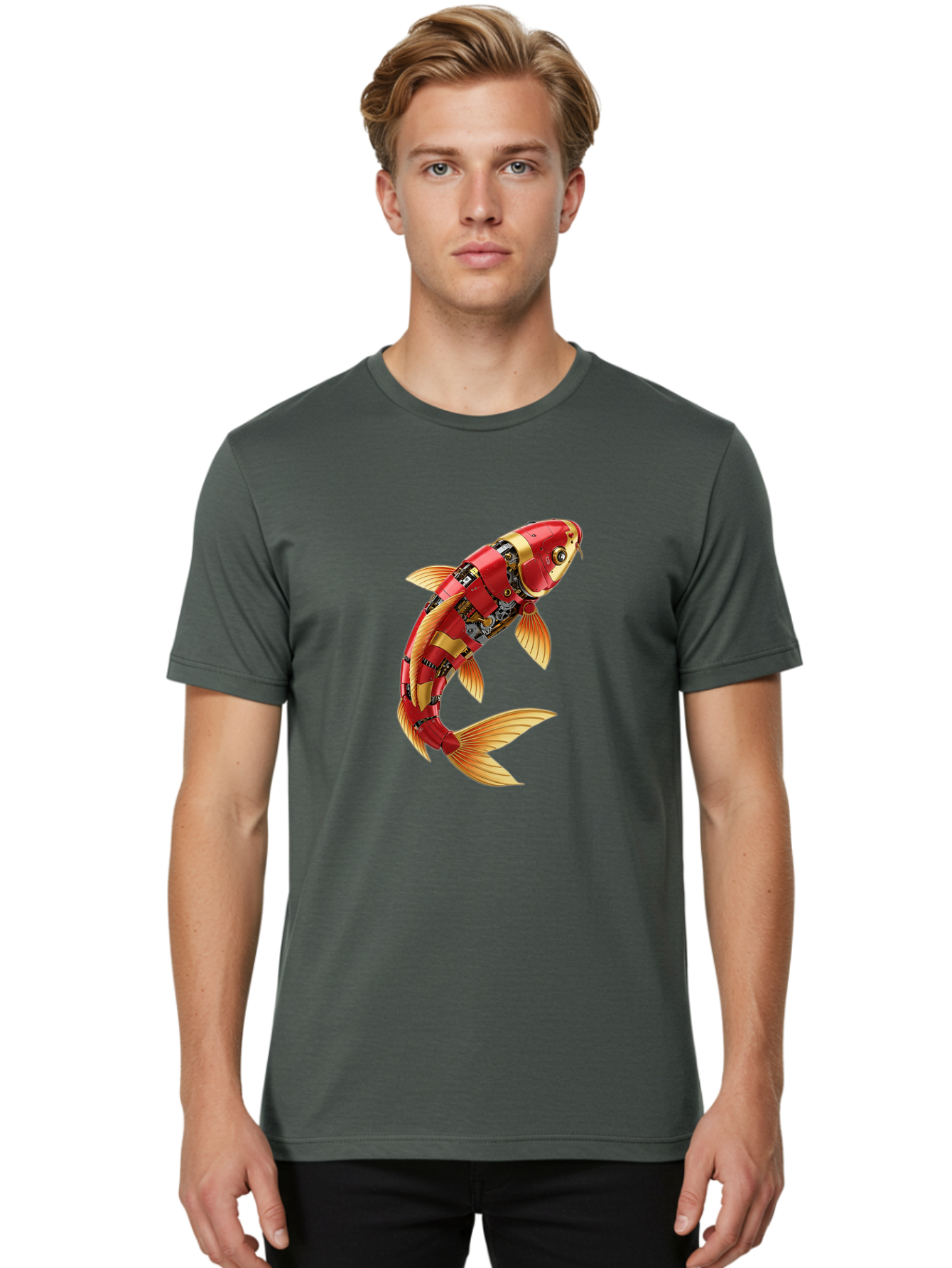 Koi-Fish-Robot-1 Men'S Graphic Tee, 100% Cotton, Comfortable Casual Summer Wear, Machine Washable, Vintage Camera, Old Camera, Antique Camera, Black Camera, Classic Photography, Photography Equipment, Nostalgic Device, Film Camera, Camera Art Baf171
