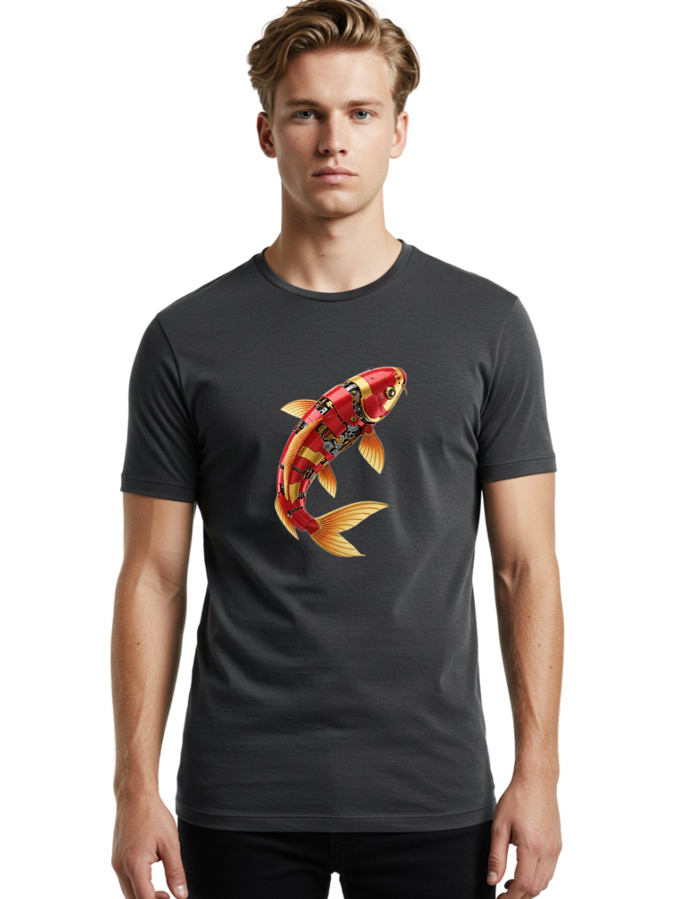 Koi-Fish-Robot-1 Men'S Graphic Tee, 100% Cotton, Comfortable Casual Summer Wear, Machine Washable, Vintage Camera, Old Camera, Antique Camera, Black Camera, Classic Photography, Photography Equipment, Nostalgic Device, Film Camera, Camera Art Baf171