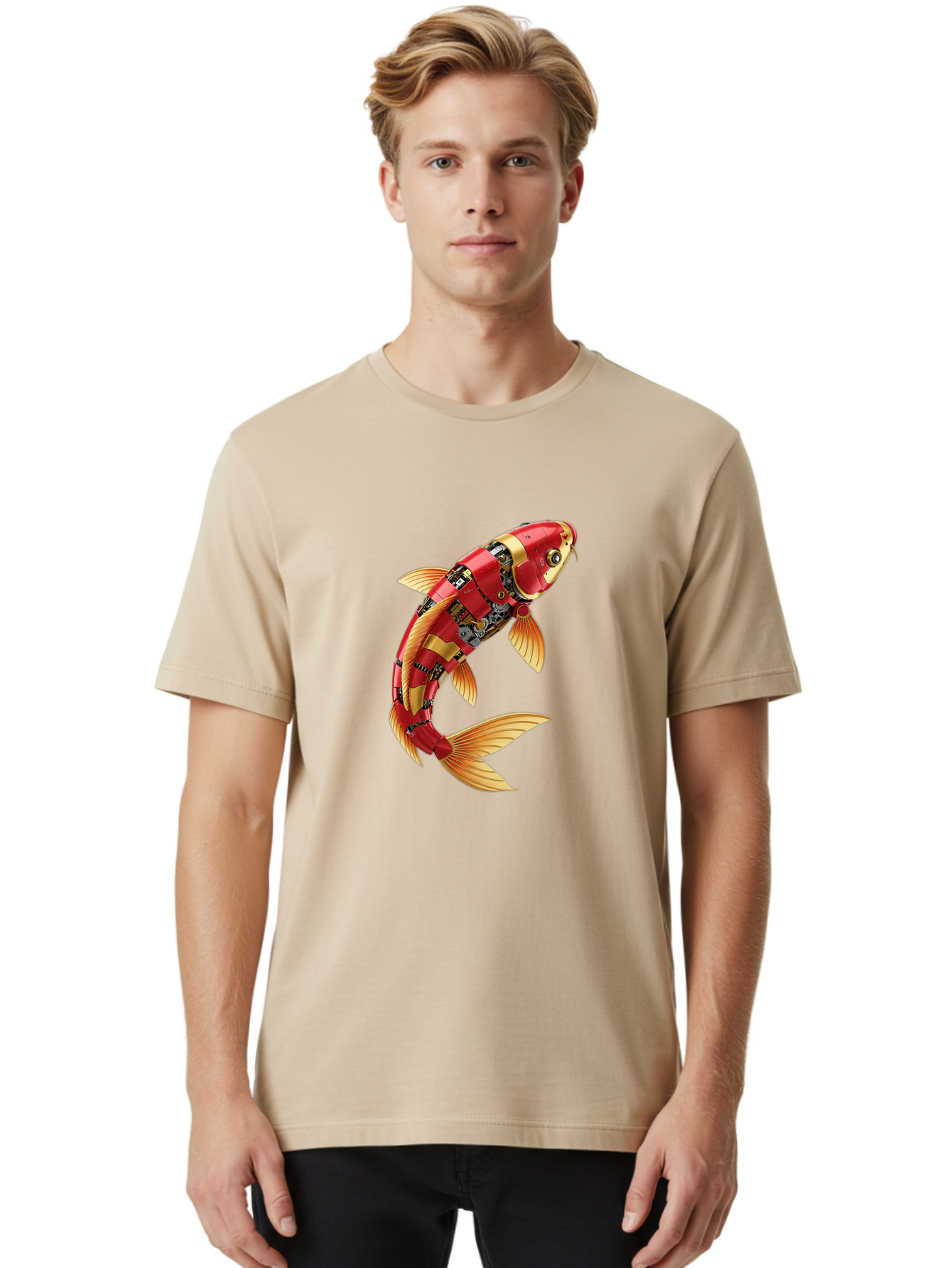 Koi-Fish-Robot-1 Men'S Graphic Tee, 100% Cotton, Comfortable Casual Summer Wear, Machine Washable, Vintage Camera, Old Camera, Antique Camera, Black Camera, Classic Photography, Photography Equipment, Nostalgic Device, Film Camera, Camera Art Baf171