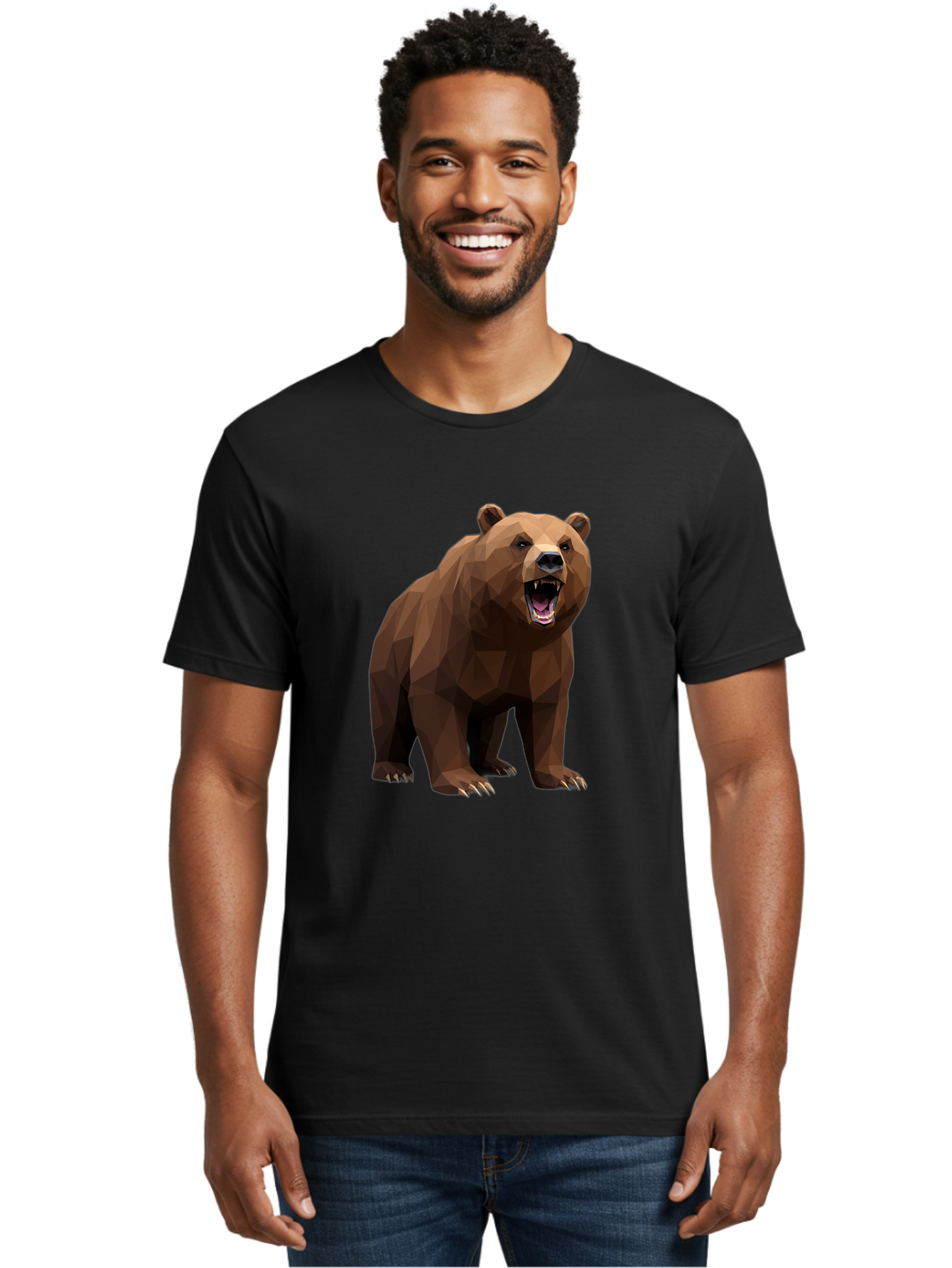 Low-Poly-Bear-2 Men'S Graphic Tee, 100% Cotton, Comfortable Casual Summer Wear, Machine Washable, Vintage Camera, Old Camera, Antique Camera, Black Camera, Classic Photography, Photography Equipment, Nostalgic Device, Film Camera, Camera Art Baf185