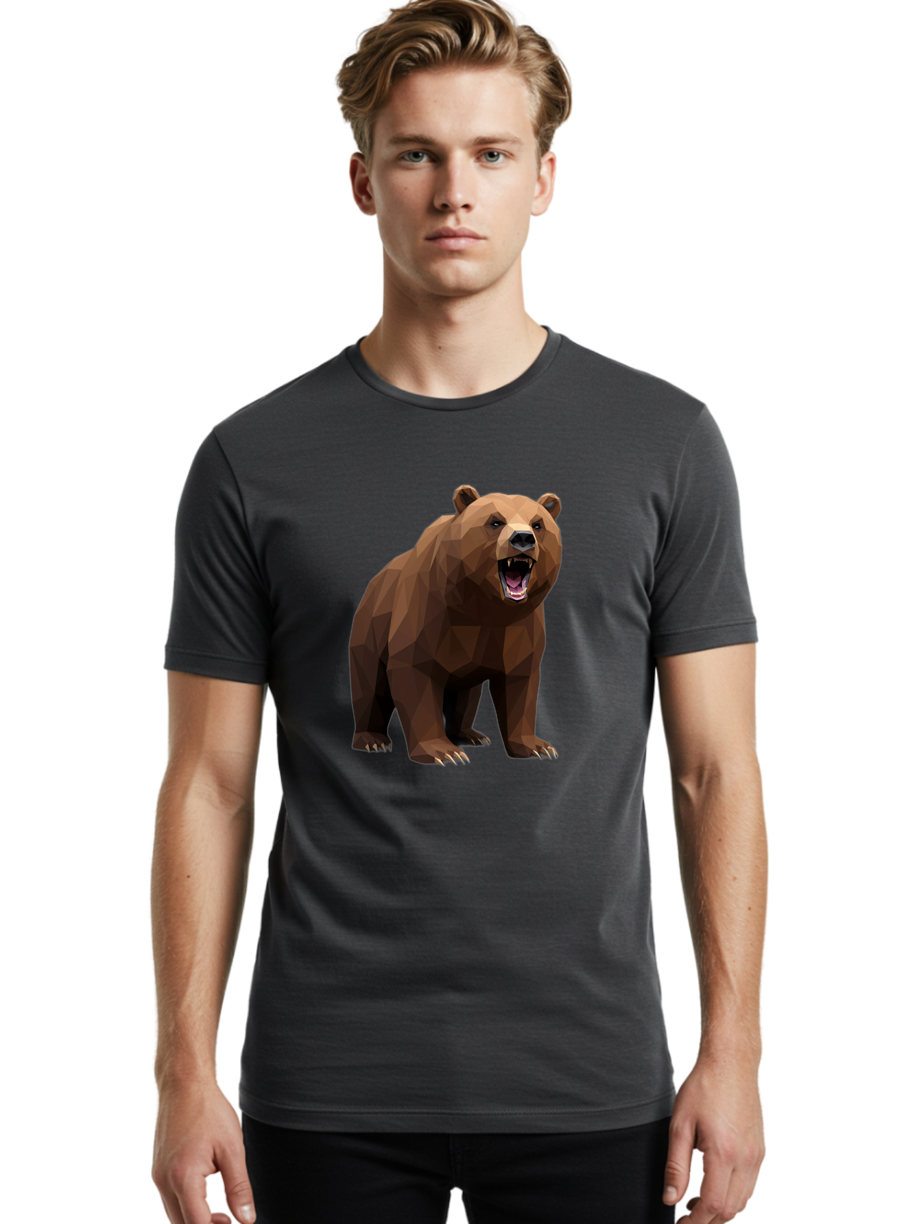 Low-Poly-Bear-2 Men'S Graphic Tee, 100% Cotton, Comfortable Casual Summer Wear, Machine Washable, Vintage Camera, Old Camera, Antique Camera, Black Camera, Classic Photography, Photography Equipment, Nostalgic Device, Film Camera, Camera Art Baf185