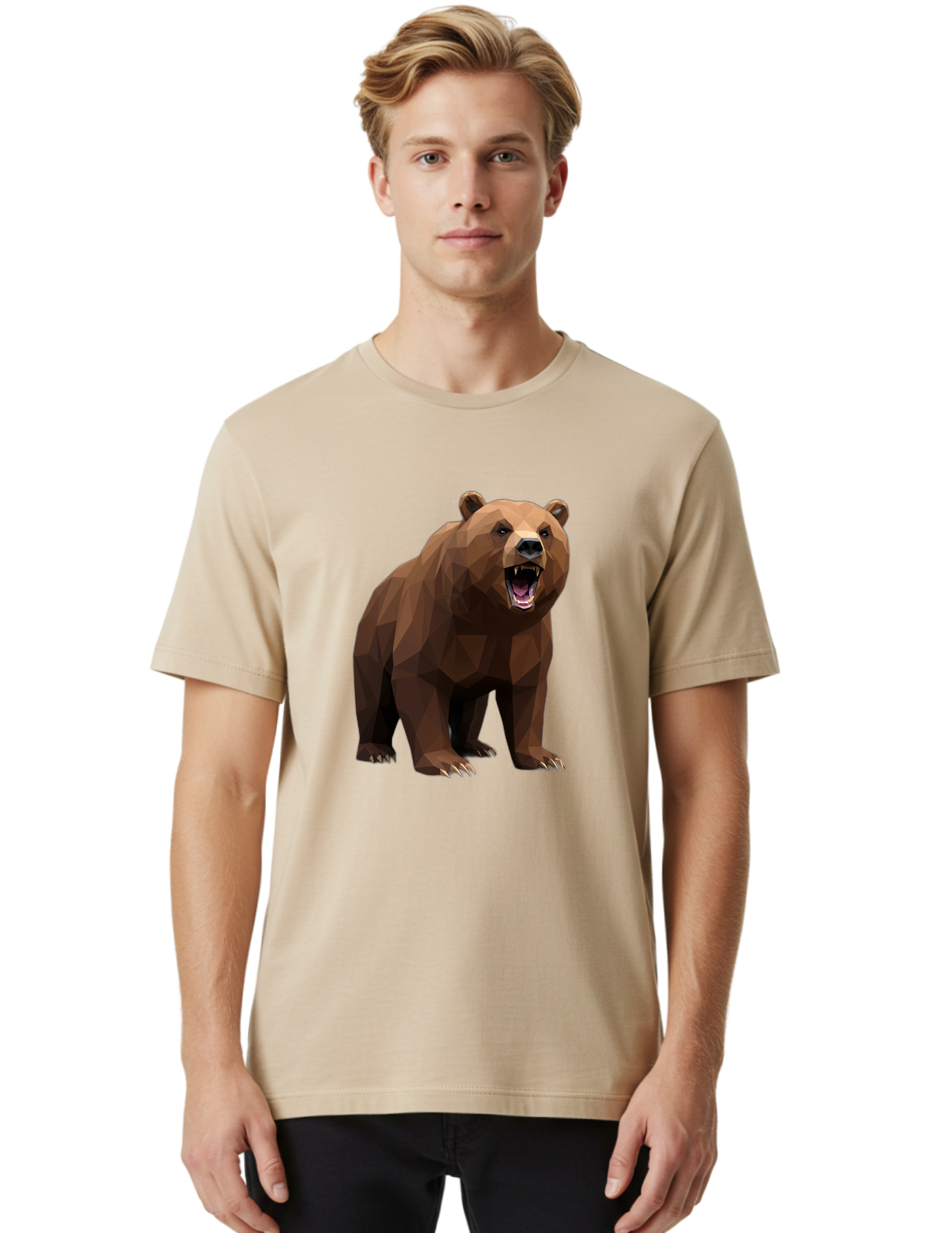 Low-Poly-Bear-2 Men'S Graphic Tee, 100% Cotton, Comfortable Casual Summer Wear, Machine Washable, Vintage Camera, Old Camera, Antique Camera, Black Camera, Classic Photography, Photography Equipment, Nostalgic Device, Film Camera, Camera Art Baf185