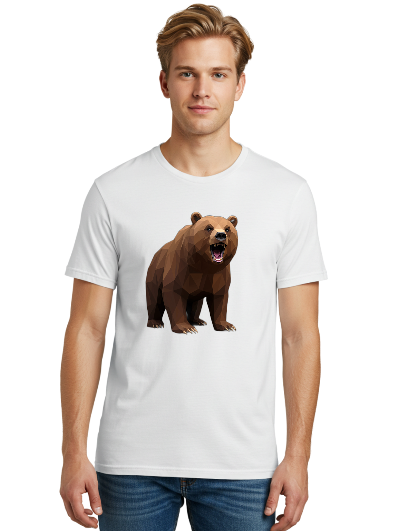 Low-Poly-Bear-2 Men'S Graphic Tee, 100% Cotton, Comfortable Casual Summer Wear, Machine Washable, Vintage Camera, Old Camera, Antique Camera, Black Camera, Classic Photography, Photography Equipment, Nostalgic Device, Film Camera, Camera Art Baf185