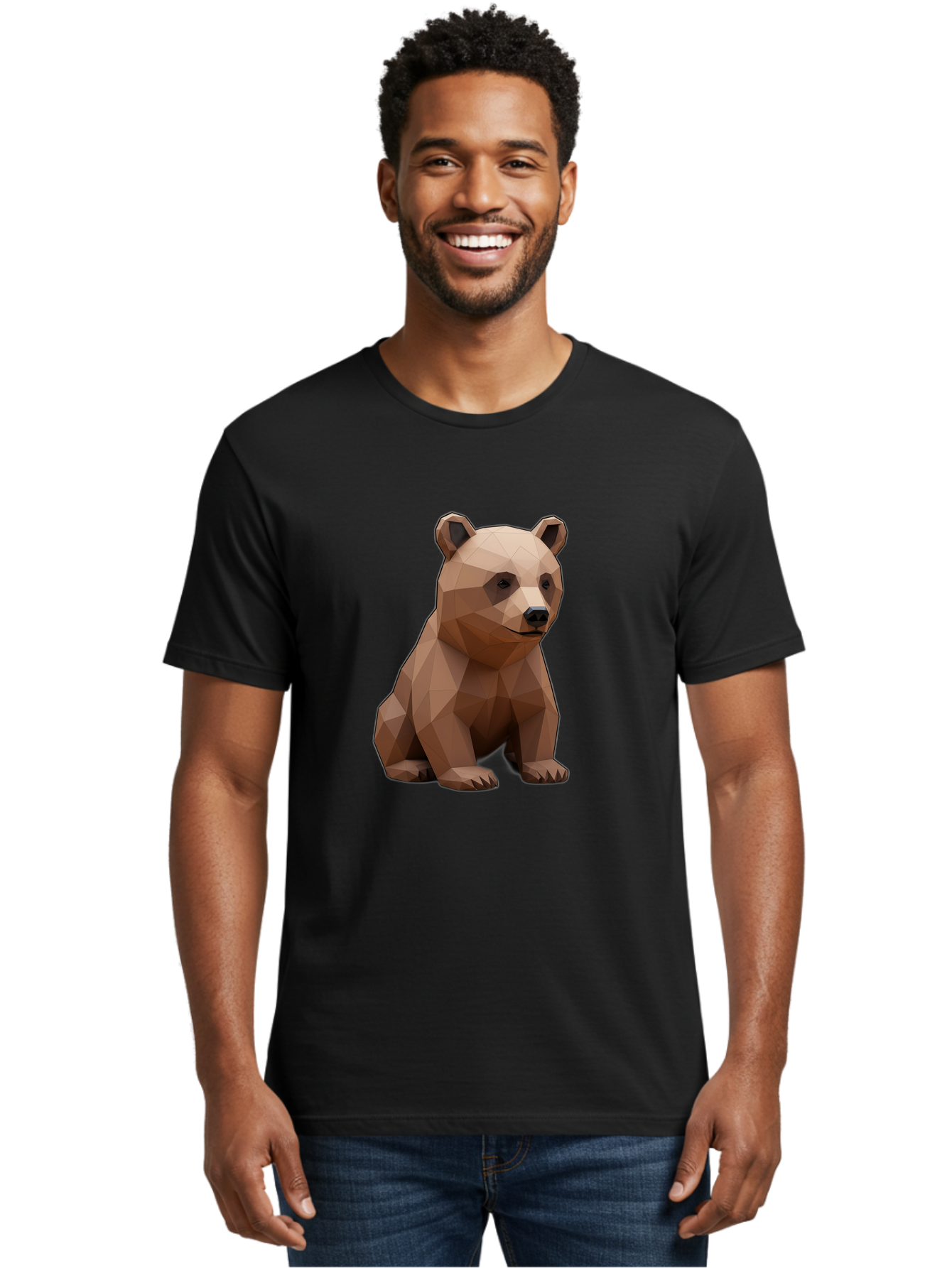 Low-Poly-Bear-3 Men'S Graphic Tee, 100% Cotton, Comfortable Casual Summer Wear, Machine Washable, Vintage Camera, Old Camera, Antique Camera, Black Camera, Classic Photography, Photography Equipment, Nostalgic Device, Film Camera, Camera Art Baf186