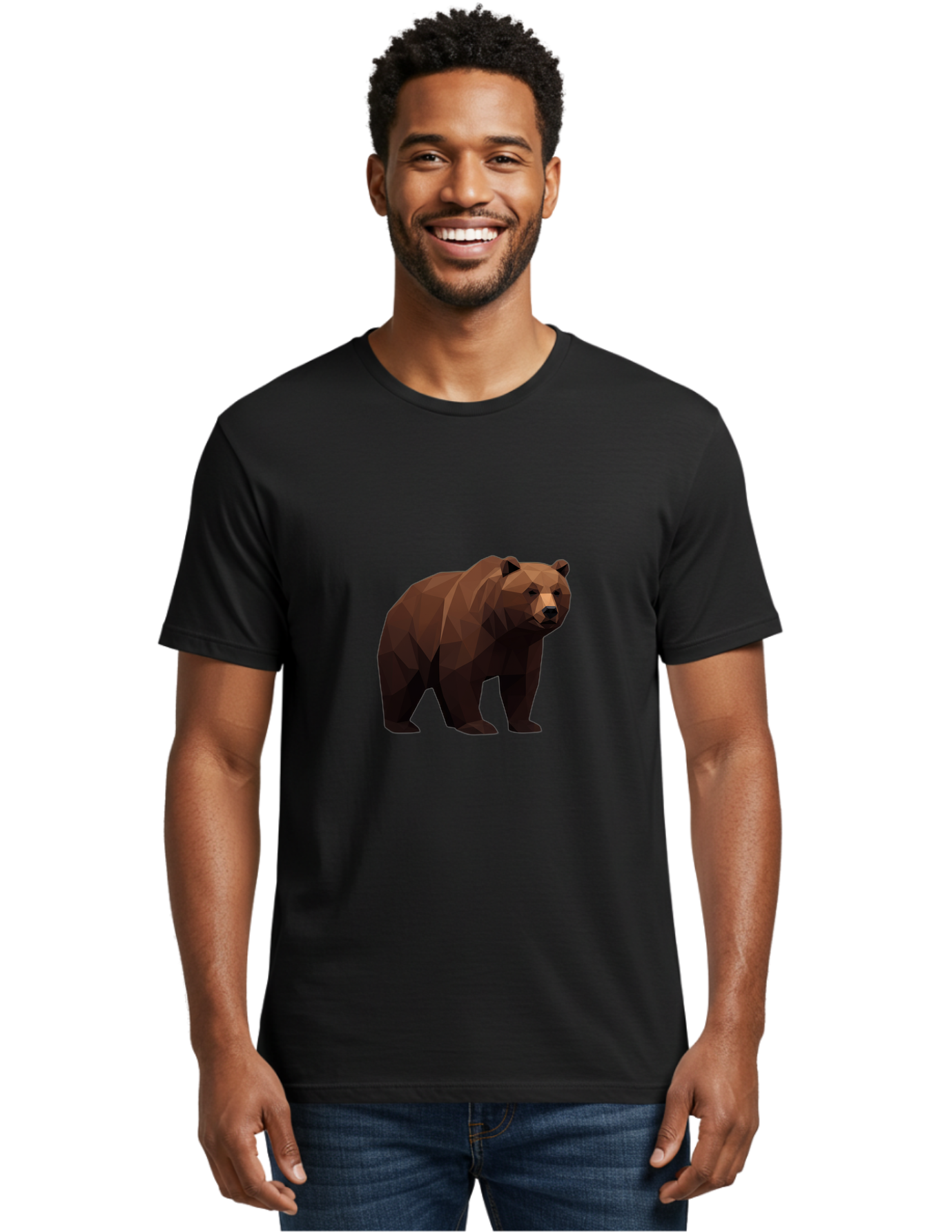 Low-Poly-Bear-4 Men'S Graphic Tee, 100% Cotton, Comfortable Casual Summer Wear, Machine Washable, Vintage Camera, Old Camera, Antique Camera, Black Camera, Classic Photography, Photography Equipment, Nostalgic Device, Film Camera, Camera Art Baf187