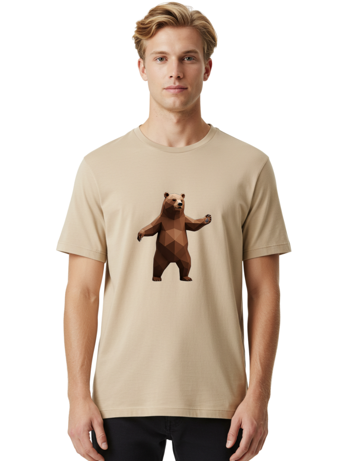 Low-Poly-Bear-5 Men'S Graphic Tee, 100% Cotton, Comfortable Casual Summer Wear, Machine Washable, Vintage Camera, Old Camera, Antique Camera, Black Camera, Classic Photography, Photography Equipment, Nostalgic Device, Film Camera, Camera Art Baf188