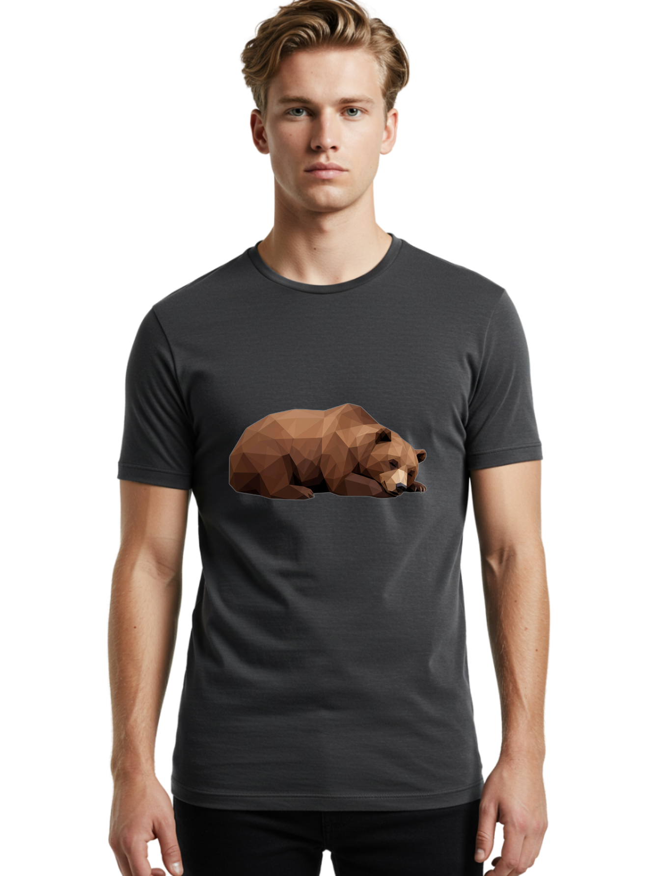 Low-Poly-Bear-6 Men'S Graphic Tee, 100% Cotton, Comfortable Casual Summer Wear, Machine Washable, Vintage Camera, Old Camera, Antique Camera, Black Camera, Classic Photography, Photography Equipment, Nostalgic Device, Film Camera, Camera Art Baf189