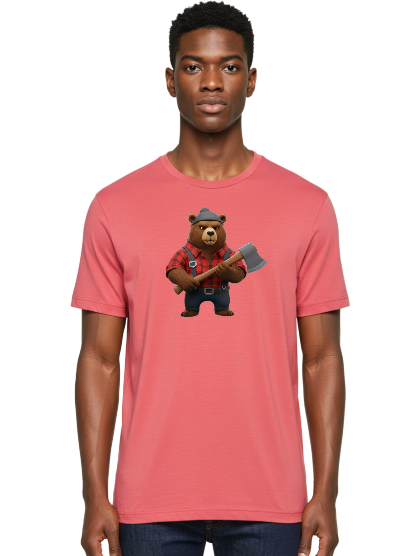 Lumberjack-Bear Men'S Graphic Tee, 100% Cotton, Comfortable Casual Summer Wear, Machine Washable, Vintage Camera, Old Camera, Antique Camera, Black Camera, Classic Photography, Photography Equipment, Nostalgic Device, Film Camera, Camera Art Baf198