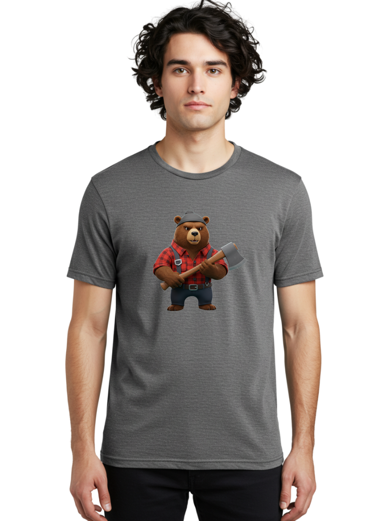 Lumberjack-Bear Men'S Graphic Tee, 100% Cotton, Comfortable Casual Summer Wear, Machine Washable, Vintage Camera, Old Camera, Antique Camera, Black Camera, Classic Photography, Photography Equipment, Nostalgic Device, Film Camera, Camera Art Baf198