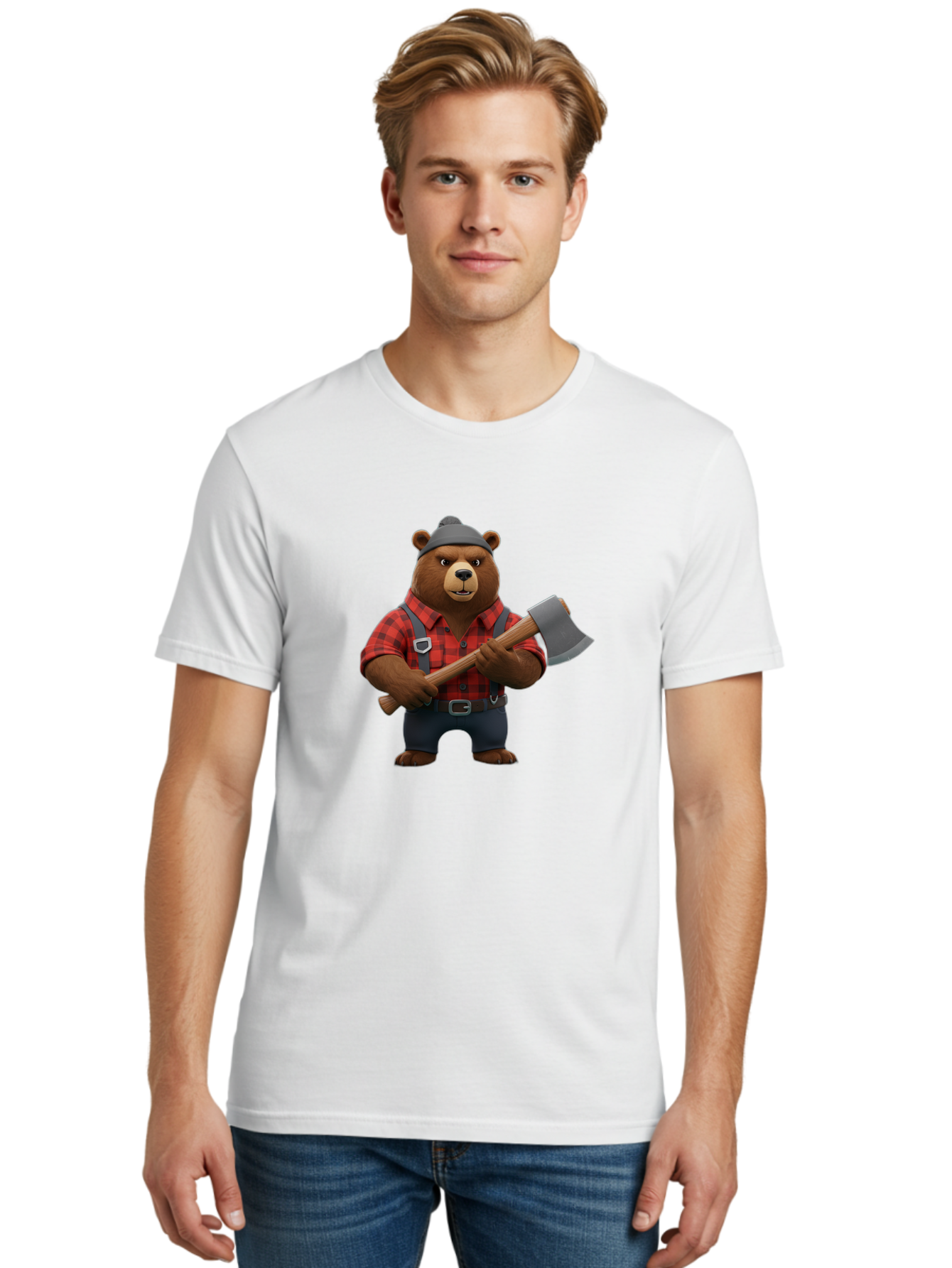 Lumberjack-Bear Men'S Graphic Tee, 100% Cotton, Comfortable Casual Summer Wear, Machine Washable, Vintage Camera, Old Camera, Antique Camera, Black Camera, Classic Photography, Photography Equipment, Nostalgic Device, Film Camera, Camera Art Baf198