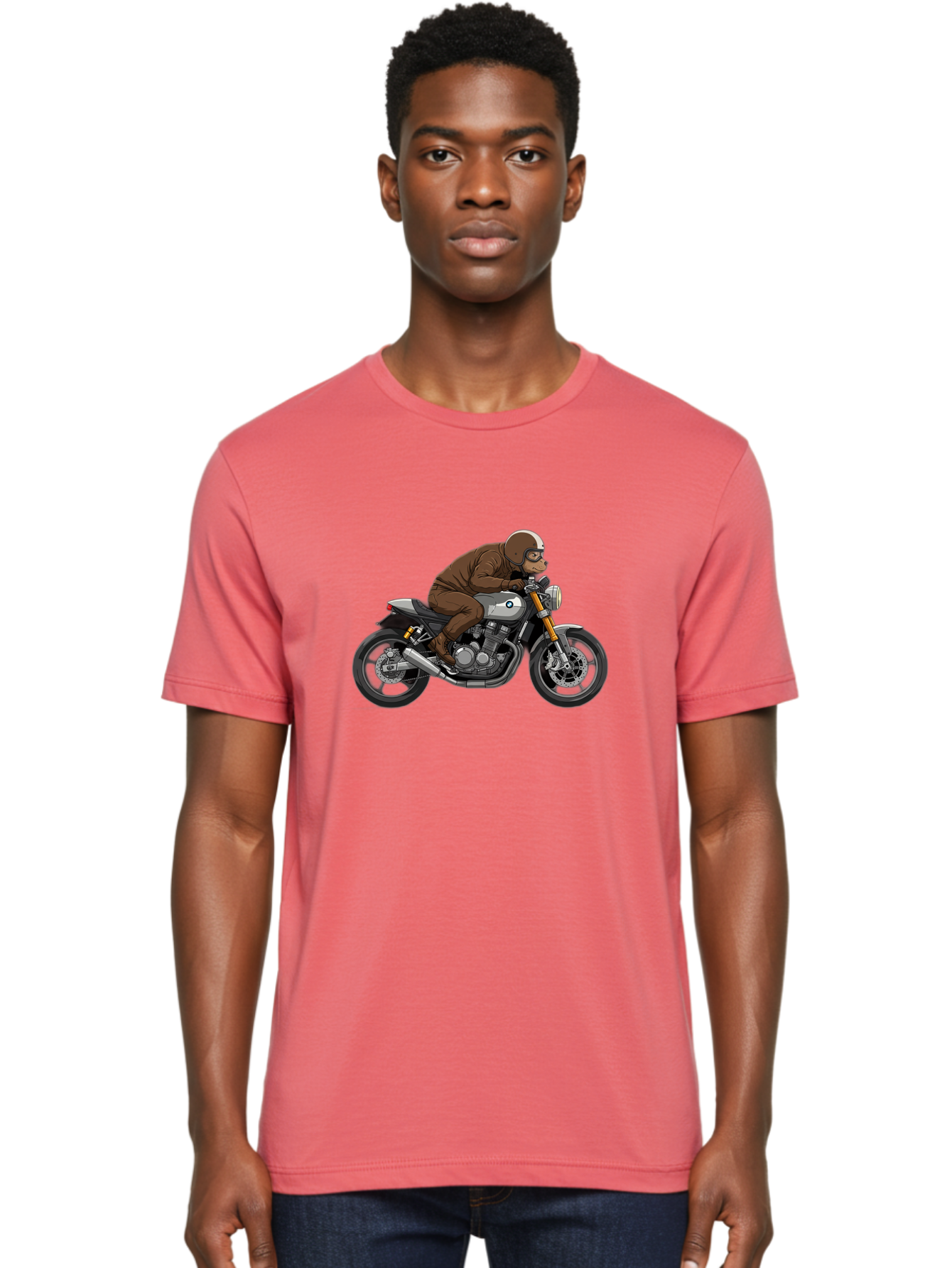 Monkey-On-Bmw-Motorcycle Men'S Graphic Tee, 100% Cotton, Comfortable Casual Summer Wear, Machine Washable, Vintage Camera, Old Camera, Antique Camera, Black Camera, Classic Photography, Photography Equipment, Nostalgic Device, Film Camera, Baf231