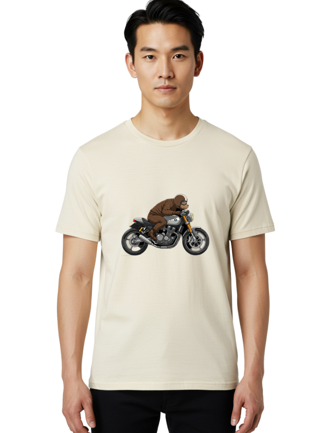 Monkey-On-Bmw-Motorcycle Men'S Graphic Tee, 100% Cotton, Comfortable Casual Summer Wear, Machine Washable, Vintage Camera, Old Camera, Antique Camera, Black Camera, Classic Photography, Photography Equipment, Nostalgic Device, Film Camera, Baf231
