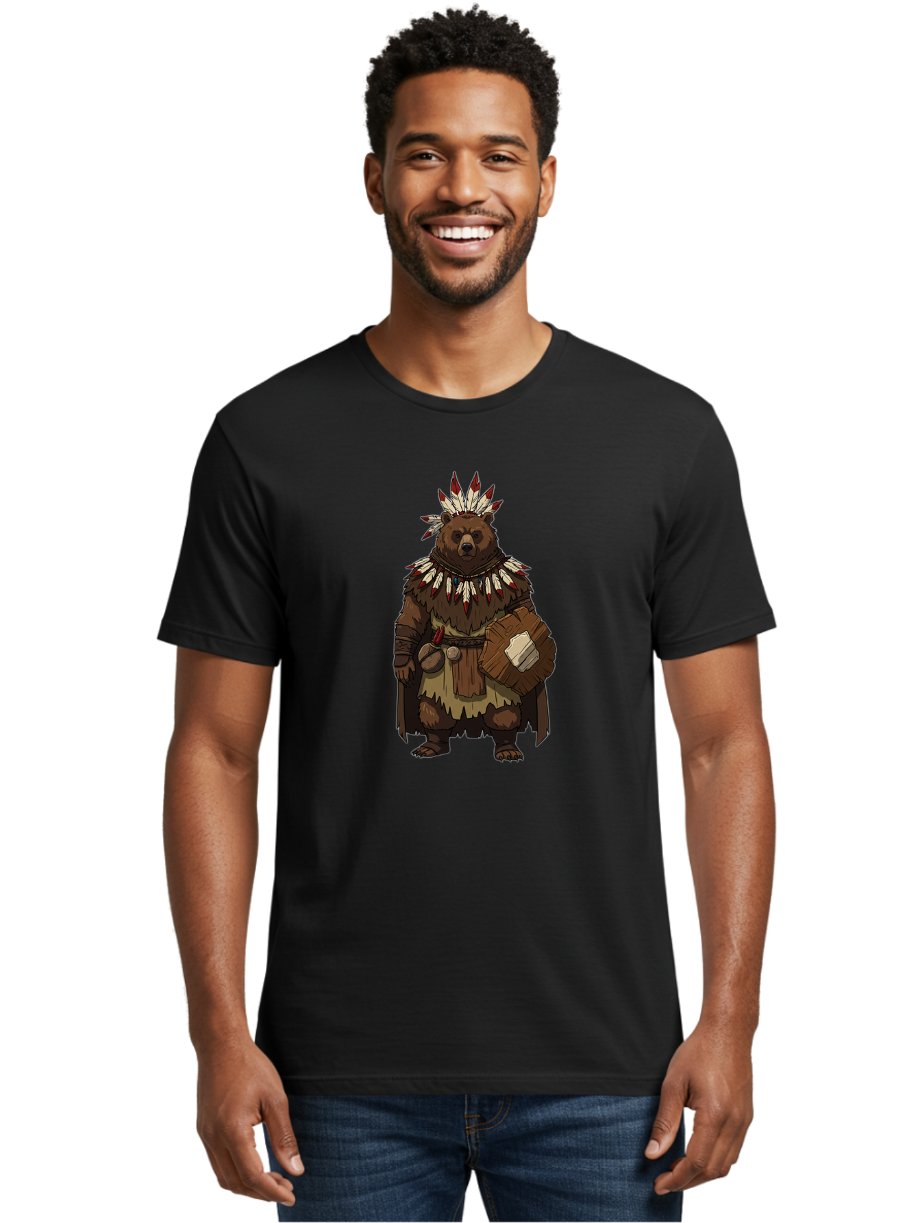 Native-American-Bear-Warrior Men'S Graphic Tee, 100% Cotton, Comfortable Casual Summer Wear, Machine Washable, Vintage Camera, Old Camera, Antique Camera, Black Camera, Classic Photography, Photography Equipment, Nostalgic Device, Film Camera, Baf238