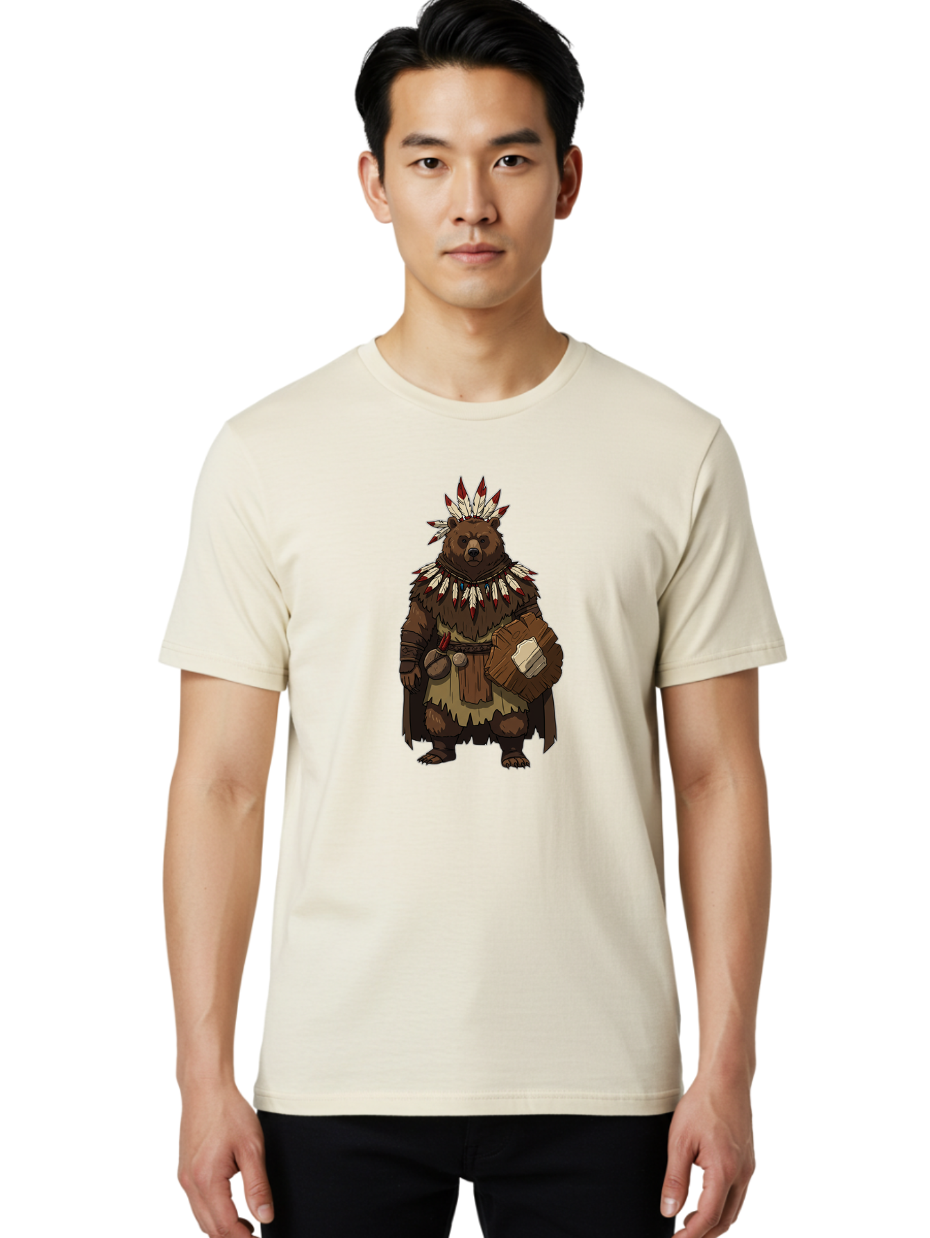 Native-American-Bear-Warrior Men'S Graphic Tee, 100% Cotton, Comfortable Casual Summer Wear, Machine Washable, Vintage Camera, Old Camera, Antique Camera, Black Camera, Classic Photography, Photography Equipment, Nostalgic Device, Film Camera, Baf238