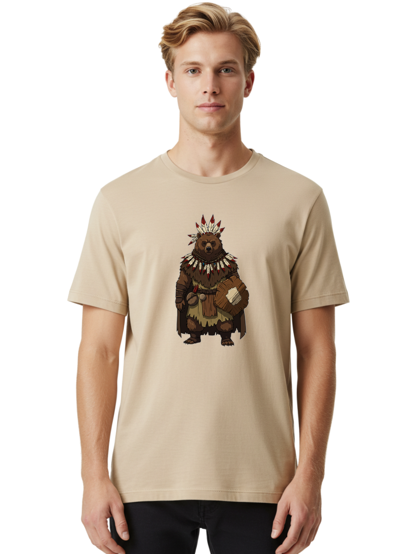 Native-American-Bear-Warrior Men'S Graphic Tee, 100% Cotton, Comfortable Casual Summer Wear, Machine Washable, Vintage Camera, Old Camera, Antique Camera, Black Camera, Classic Photography, Photography Equipment, Nostalgic Device, Film Camera, Baf238