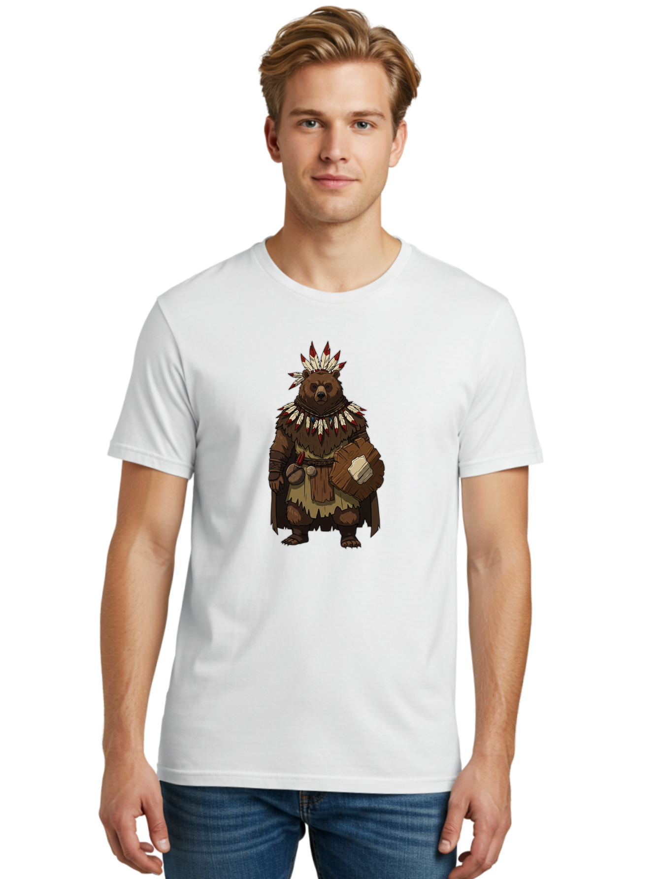 Native-American-Bear-Warrior Men'S Graphic Tee, 100% Cotton, Comfortable Casual Summer Wear, Machine Washable, Vintage Camera, Old Camera, Antique Camera, Black Camera, Classic Photography, Photography Equipment, Nostalgic Device, Film Camera, Baf238