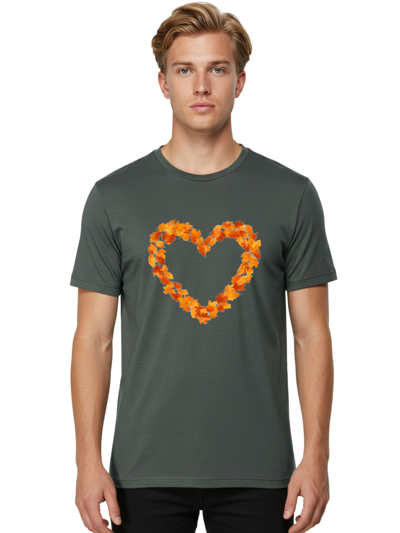 Orange-Leaves-Heart Men'S Graphic Tee, 100% Cotton, Comfortable Casual Summer Wear, Machine Washable, Vintage Camera, Old Camera, Antique Camera, Black Camera, Classic Photography, Photography Equipment, Nostalgic Device, Film Camera, Baf244