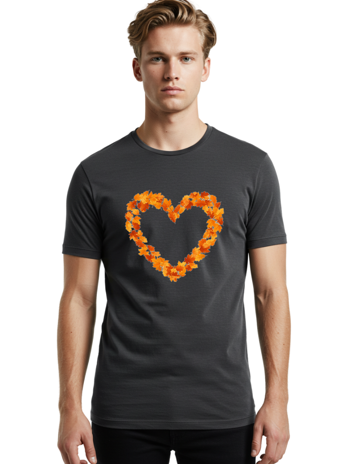 Orange-Leaves-Heart Men'S Graphic Tee, 100% Cotton, Comfortable Casual Summer Wear, Machine Washable, Vintage Camera, Old Camera, Antique Camera, Black Camera, Classic Photography, Photography Equipment, Nostalgic Device, Film Camera, Baf244