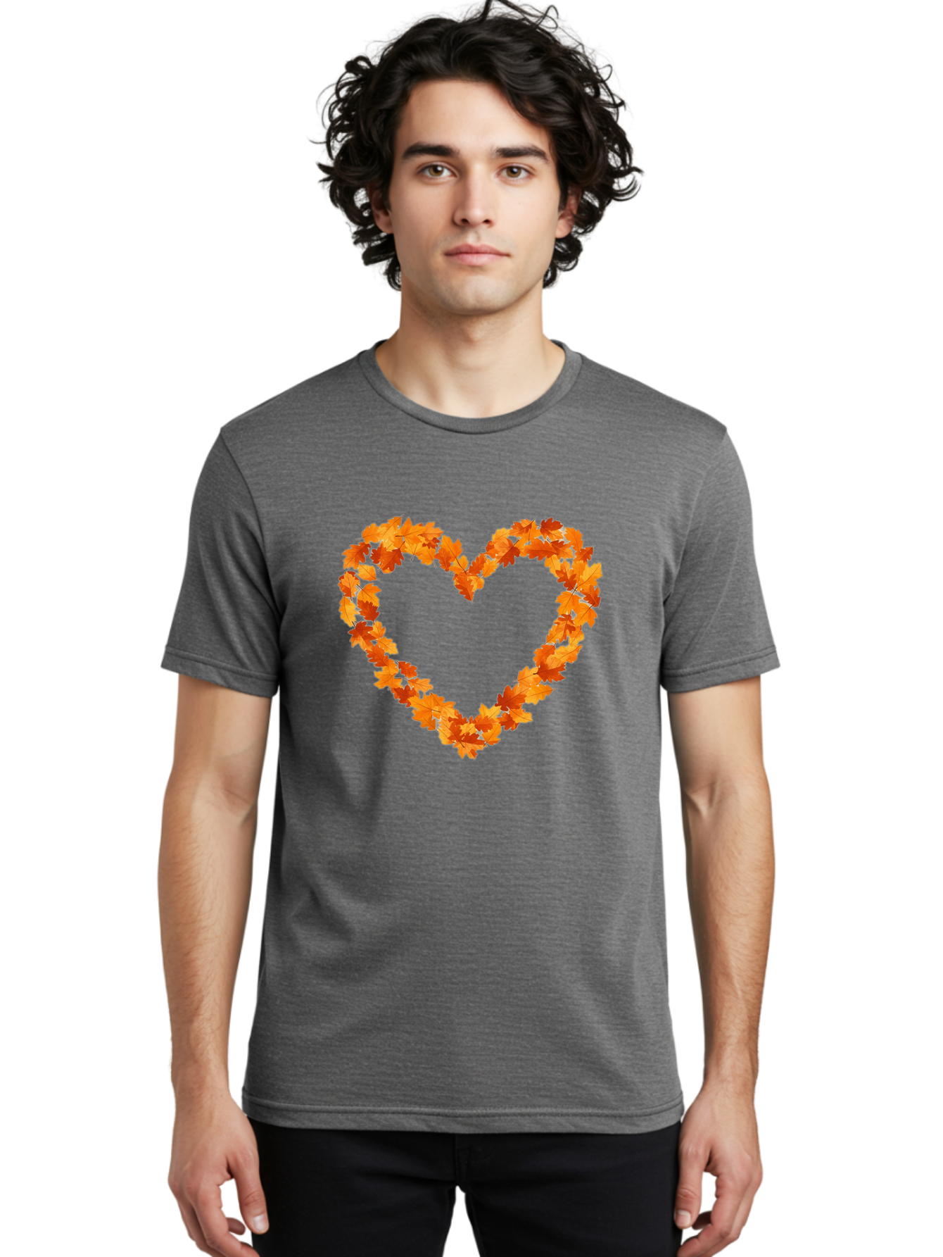 Orange-Leaves-Heart Men'S Graphic Tee, 100% Cotton, Comfortable Casual Summer Wear, Machine Washable, Vintage Camera, Old Camera, Antique Camera, Black Camera, Classic Photography, Photography Equipment, Nostalgic Device, Film Camera, Baf244