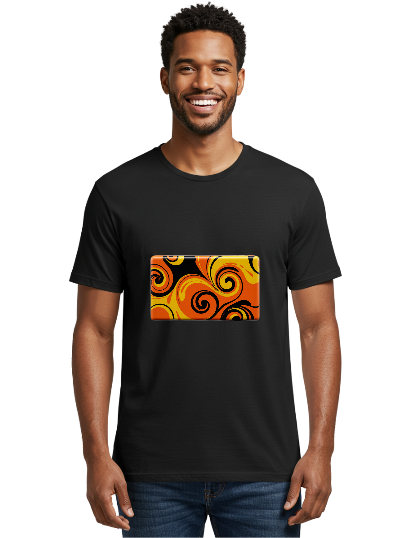 Orange-Swirl-Design Men'S Graphic Tee, 100% Cotton, Comfortable Casual Summer Wear, Machine Washable, Vintage Camera, Old Camera, Antique Camera, Black Camera, Classic Photography, Photography Equipment, Nostalgic Device, Film Camera, Baf245