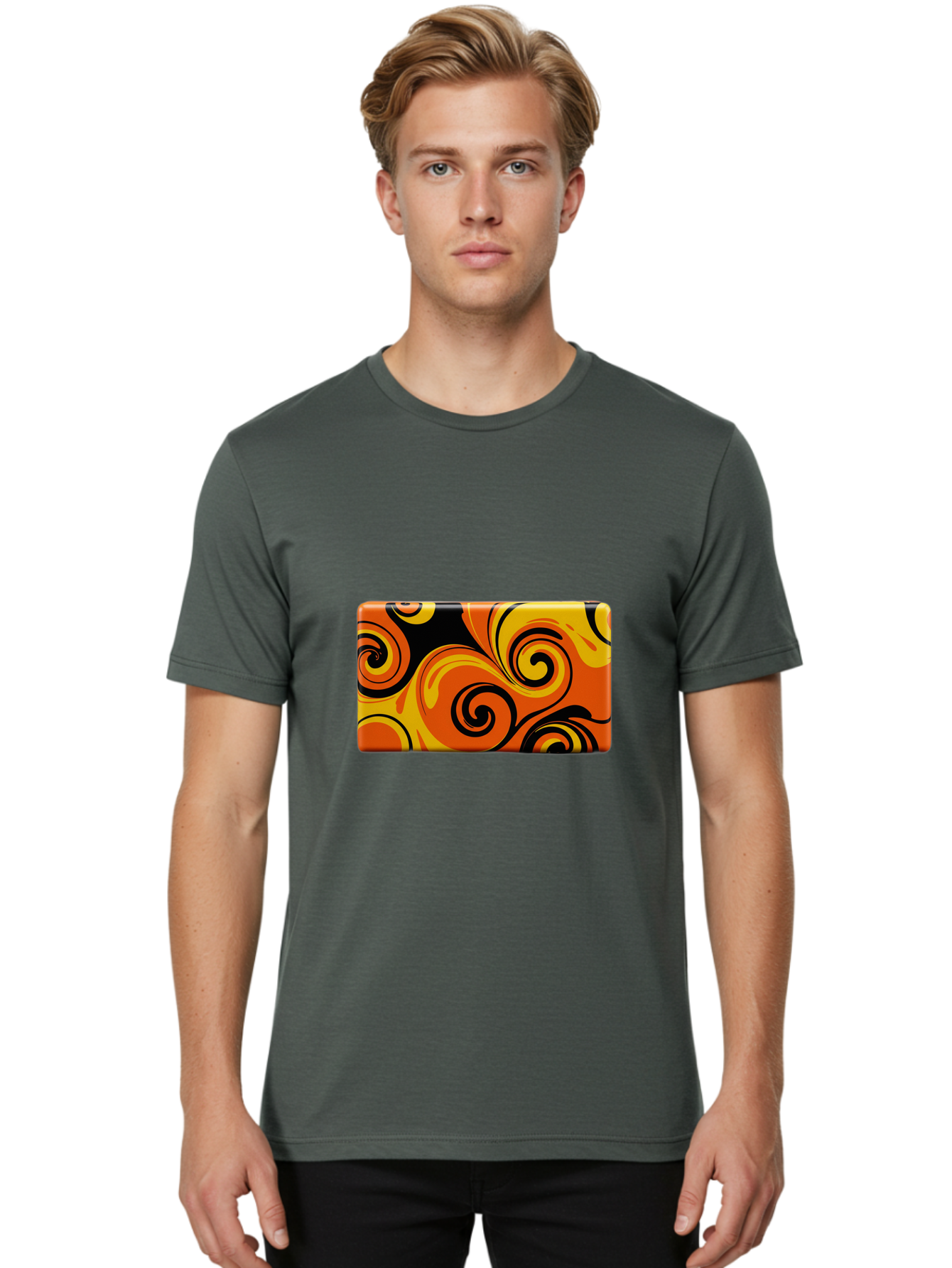 Orange-Swirl-Design Men'S Graphic Tee, 100% Cotton, Comfortable Casual Summer Wear, Machine Washable, Vintage Camera, Old Camera, Antique Camera, Black Camera, Classic Photography, Photography Equipment, Nostalgic Device, Film Camera, Baf245