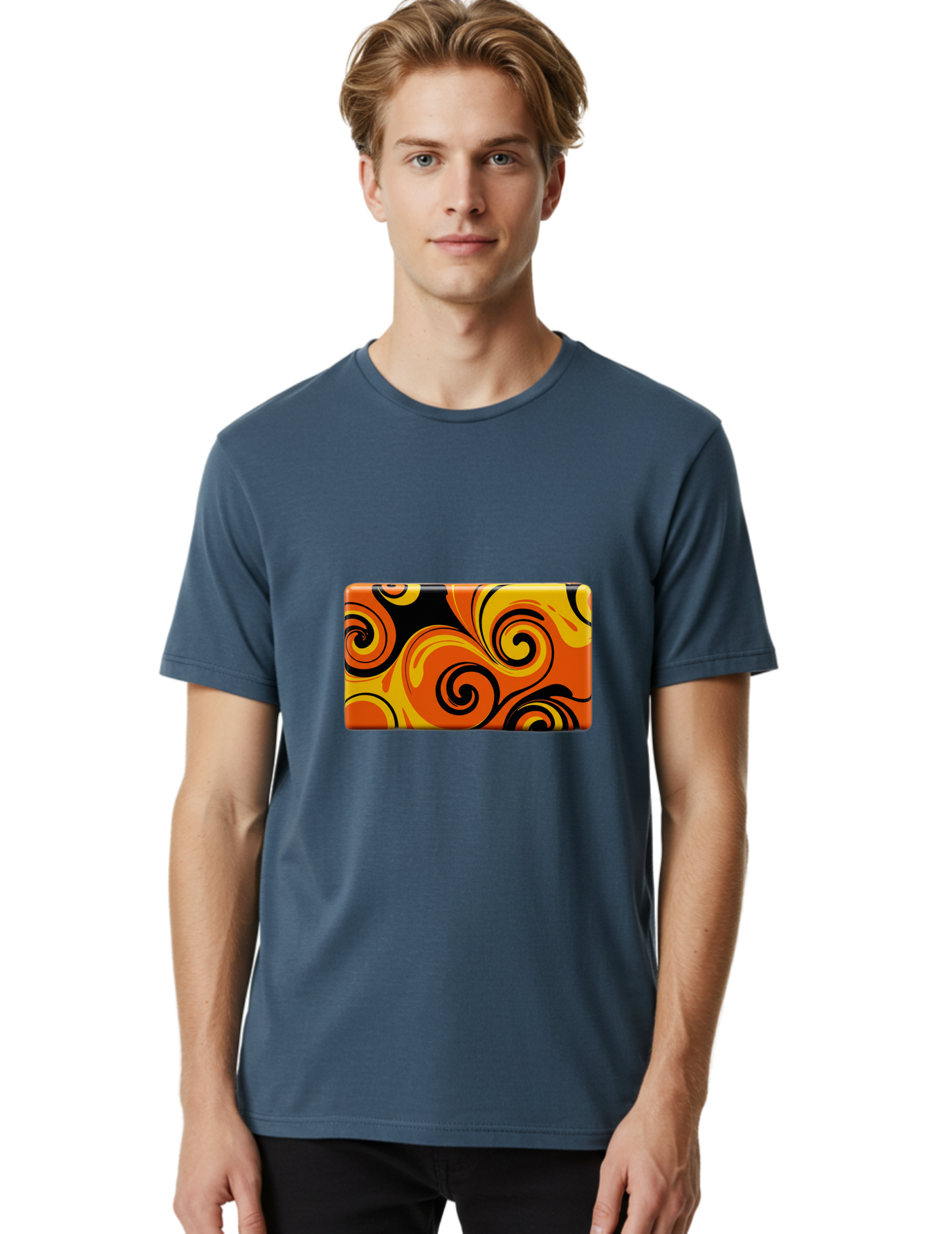 Orange-Swirl-Design Men'S Graphic Tee, 100% Cotton, Comfortable Casual Summer Wear, Machine Washable, Vintage Camera, Old Camera, Antique Camera, Black Camera, Classic Photography, Photography Equipment, Nostalgic Device, Film Camera, Baf245