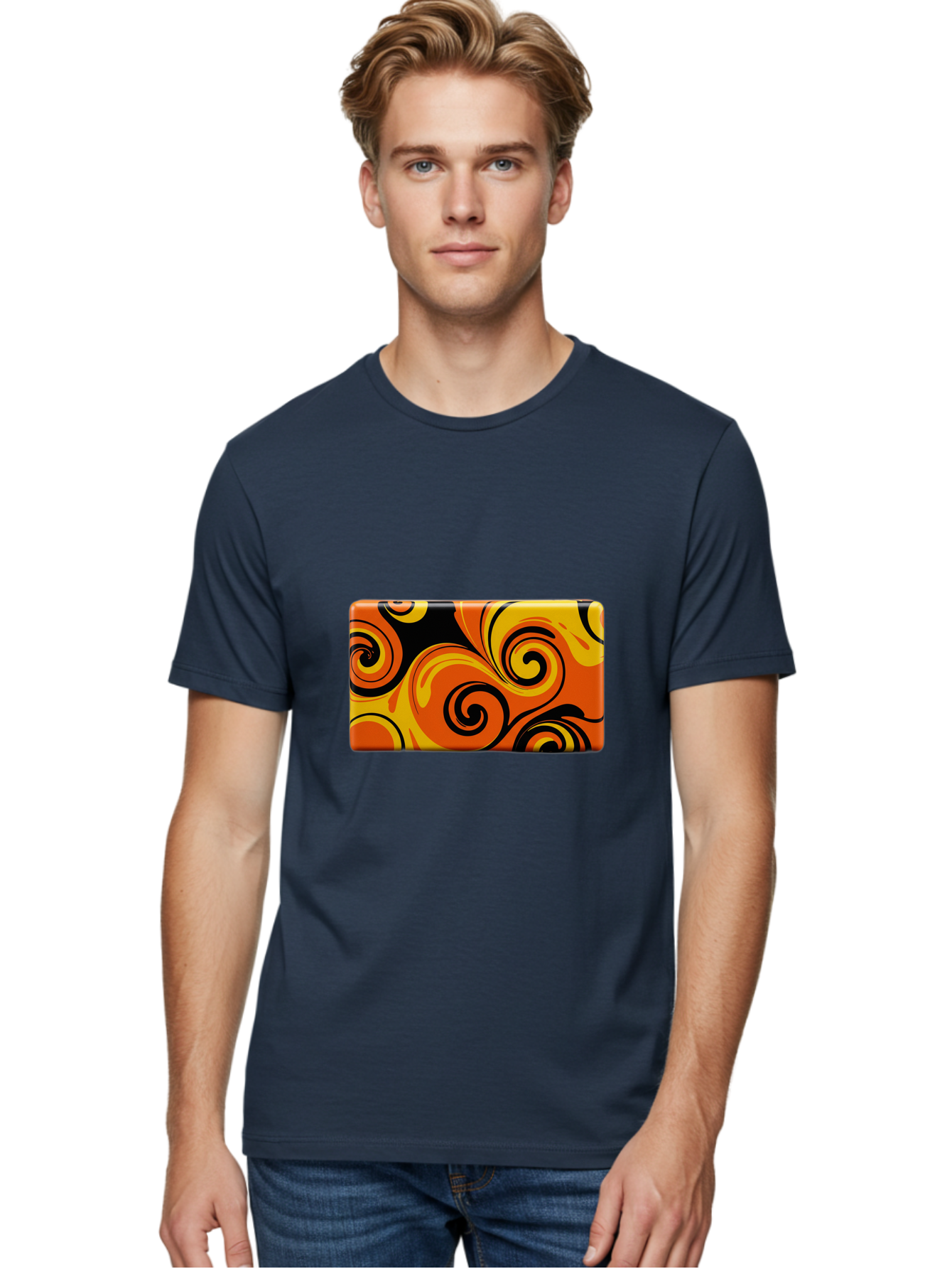 Orange-Swirl-Design Men'S Graphic Tee, 100% Cotton, Comfortable Casual Summer Wear, Machine Washable, Vintage Camera, Old Camera, Antique Camera, Black Camera, Classic Photography, Photography Equipment, Nostalgic Device, Film Camera, Baf245