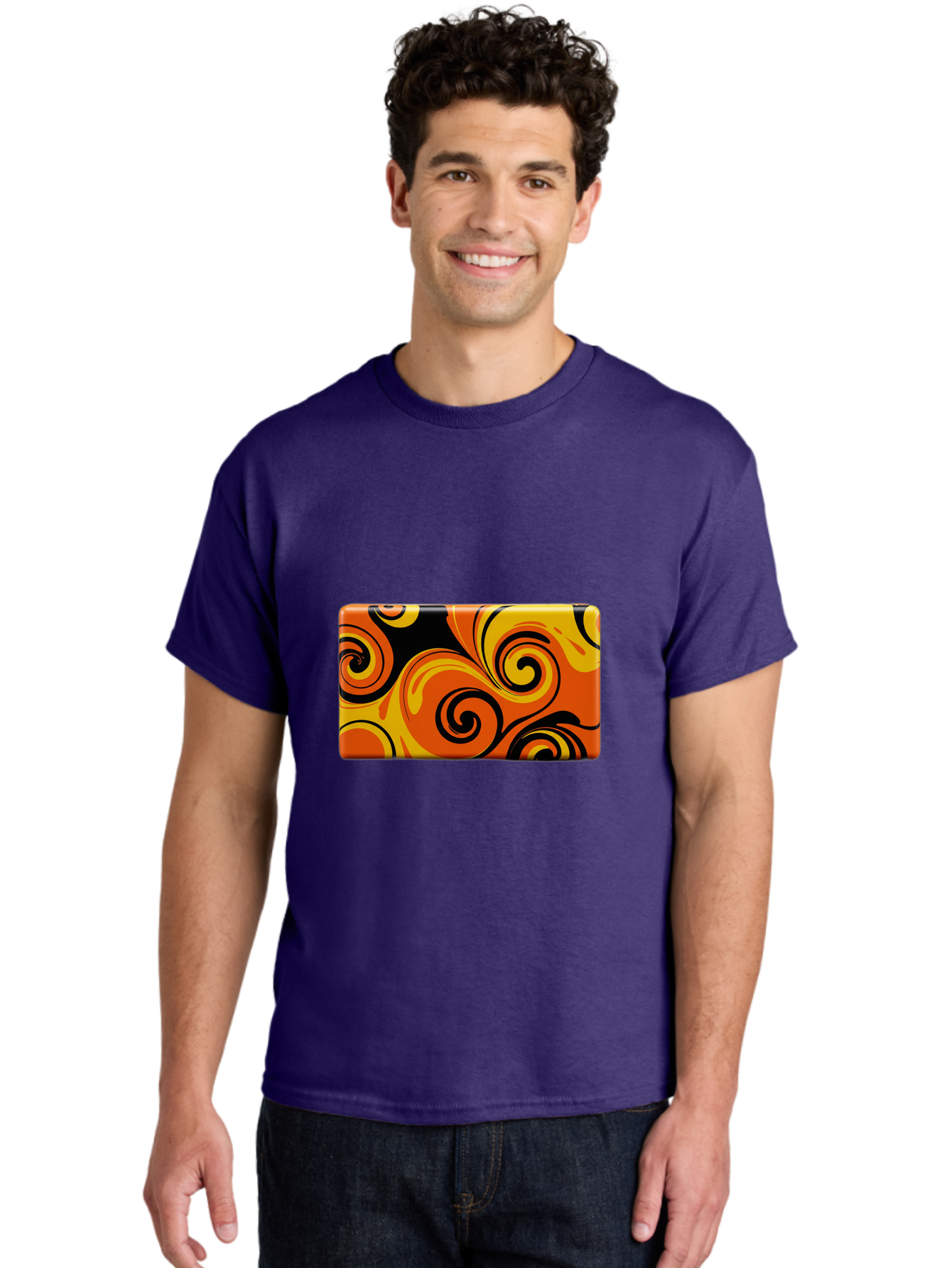 Orange-Swirl-Design Men'S Graphic Tee, 100% Cotton, Comfortable Casual Summer Wear, Machine Washable, Vintage Camera, Old Camera, Antique Camera, Black Camera, Classic Photography, Photography Equipment, Nostalgic Device, Film Camera, Baf245