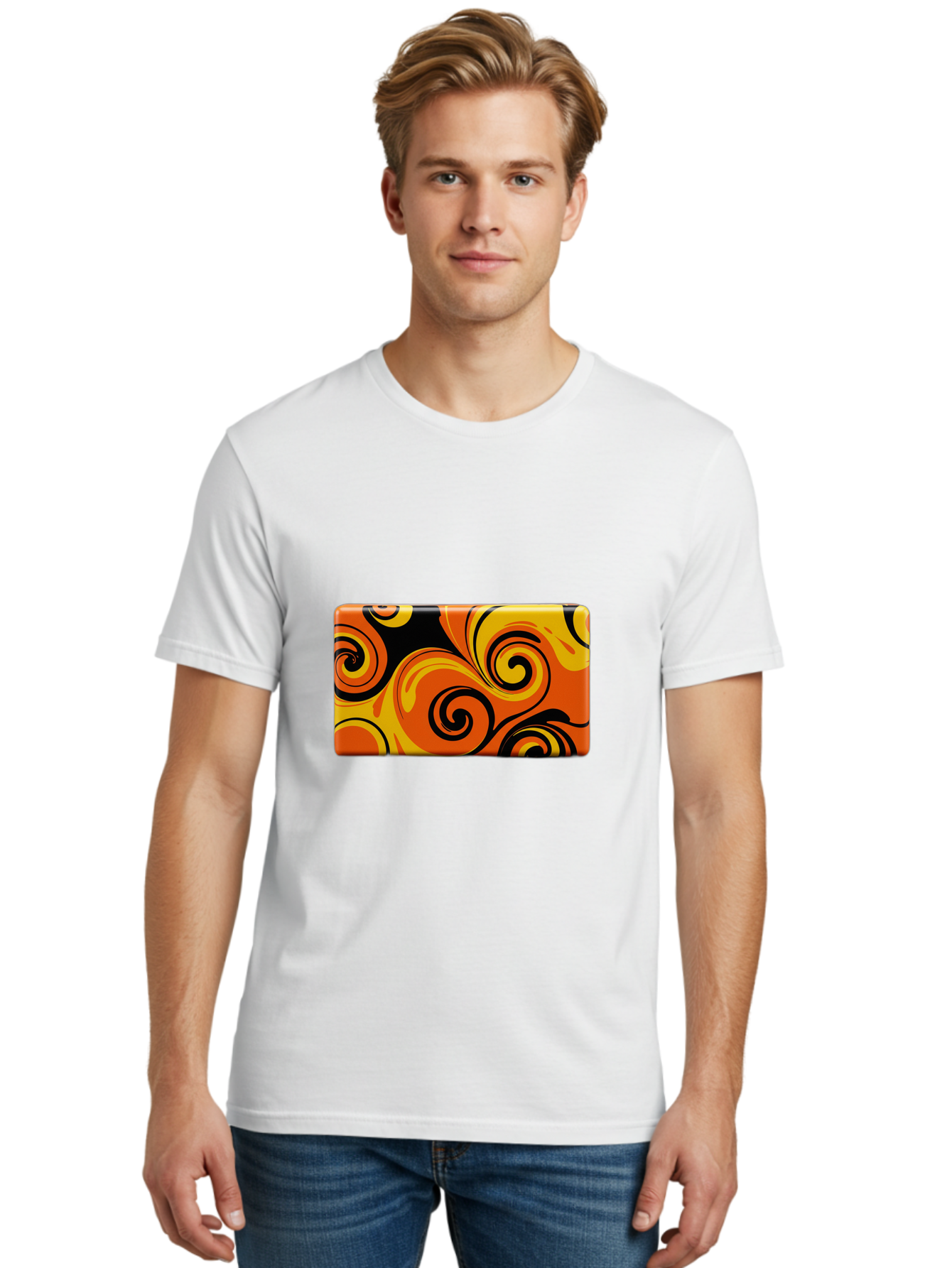 Orange-Swirl-Design Men'S Graphic Tee, 100% Cotton, Comfortable Casual Summer Wear, Machine Washable, Vintage Camera, Old Camera, Antique Camera, Black Camera, Classic Photography, Photography Equipment, Nostalgic Device, Film Camera, Baf245