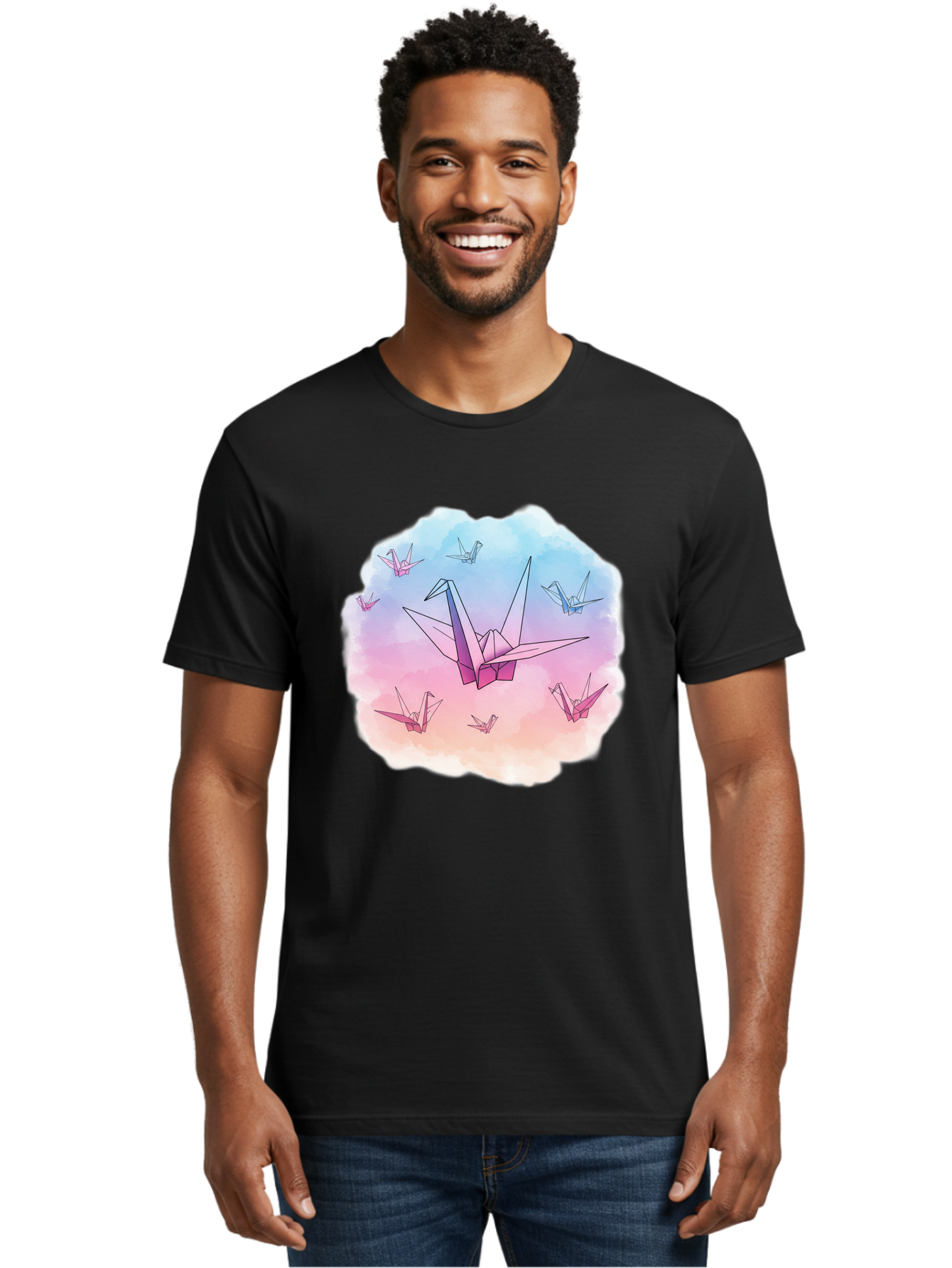 Origami-Cranes-2 Men'S Graphic Tee, 100% Cotton, Comfortable Casual Summer Wear, Machine Washable, Vintage Camera, Old Camera, Antique Camera, Black Camera, Classic Photography, Photography Equipment, Nostalgic Device, Film Camera, Camera Art Baf254