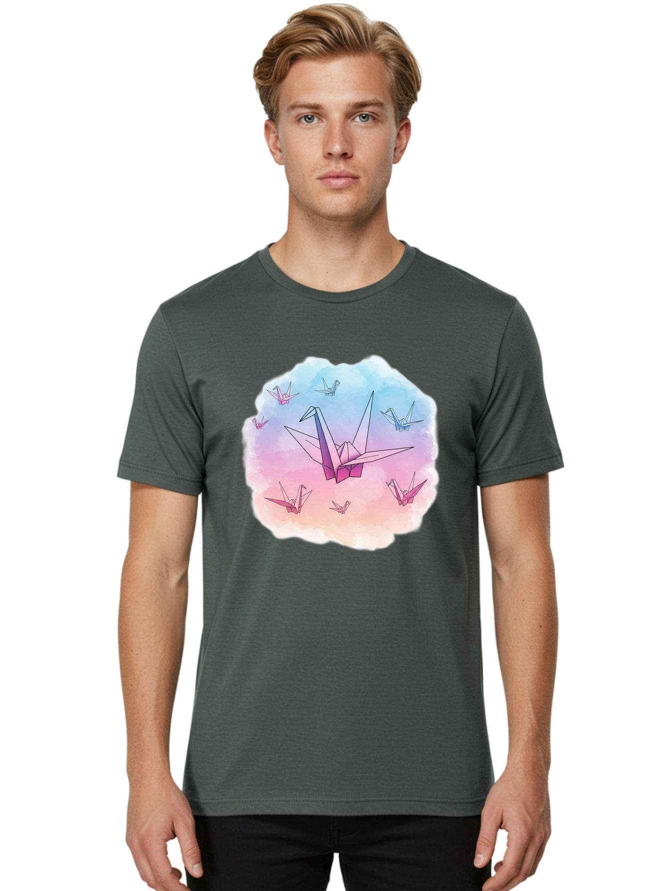 Origami-Cranes-2 Men'S Graphic Tee, 100% Cotton, Comfortable Casual Summer Wear, Machine Washable, Vintage Camera, Old Camera, Antique Camera, Black Camera, Classic Photography, Photography Equipment, Nostalgic Device, Film Camera, Camera Art Baf254