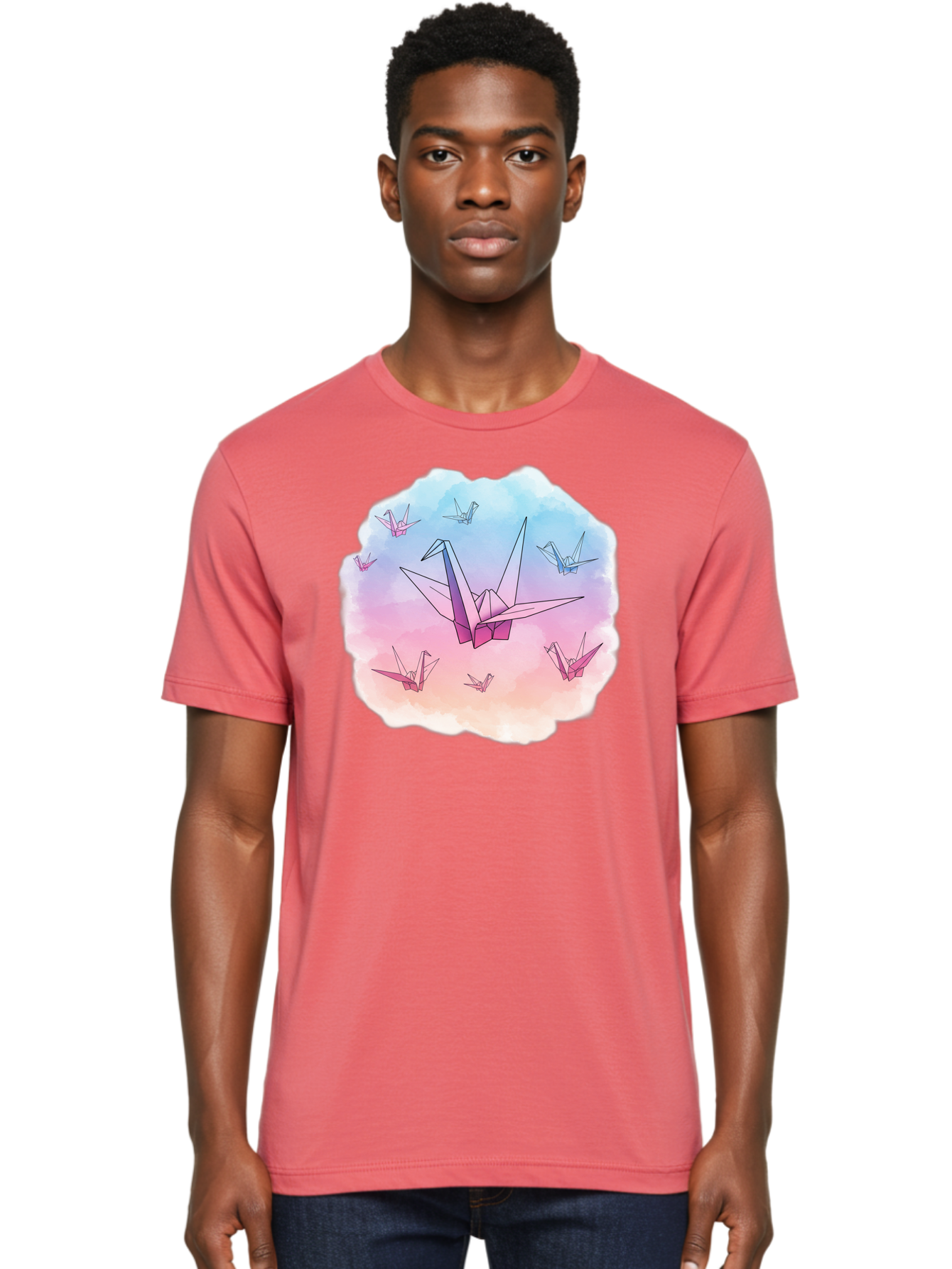 Origami-Cranes-2 Men'S Graphic Tee, 100% Cotton, Comfortable Casual Summer Wear, Machine Washable, Vintage Camera, Old Camera, Antique Camera, Black Camera, Classic Photography, Photography Equipment, Nostalgic Device, Film Camera, Camera Art Baf254