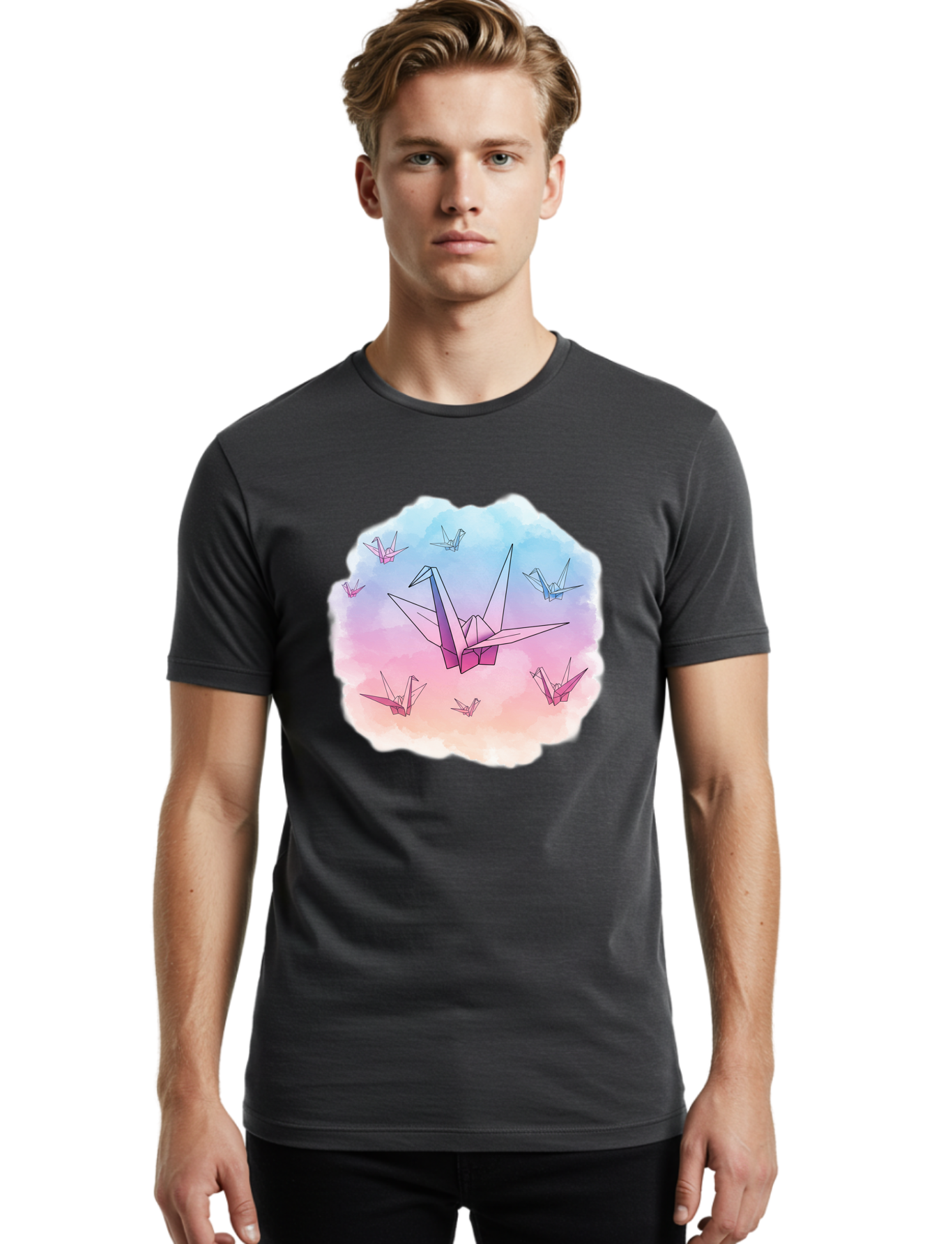 Origami-Cranes-2 Men'S Graphic Tee, 100% Cotton, Comfortable Casual Summer Wear, Machine Washable, Vintage Camera, Old Camera, Antique Camera, Black Camera, Classic Photography, Photography Equipment, Nostalgic Device, Film Camera, Camera Art Baf254