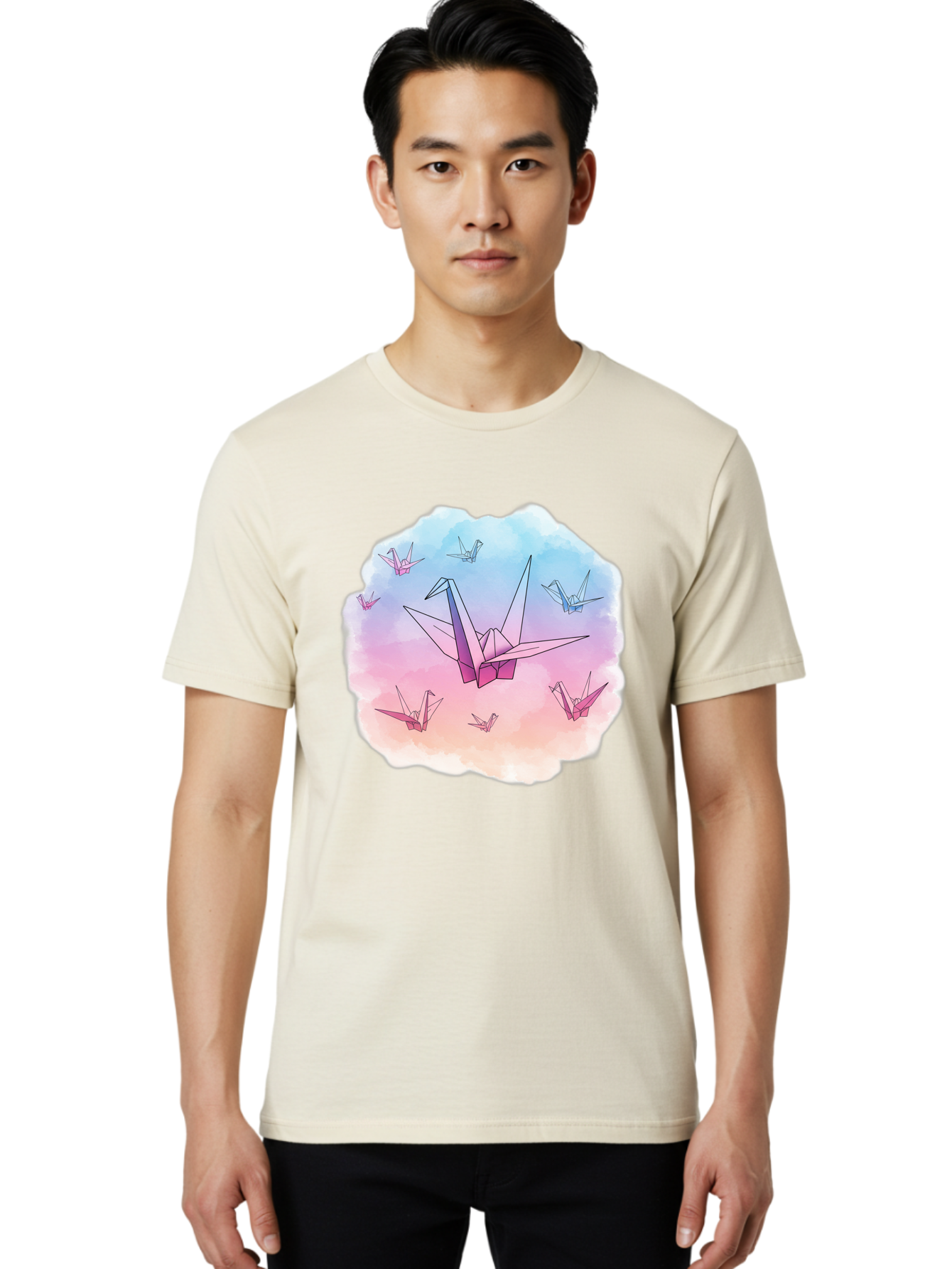 Origami-Cranes-2 Men'S Graphic Tee, 100% Cotton, Comfortable Casual Summer Wear, Machine Washable, Vintage Camera, Old Camera, Antique Camera, Black Camera, Classic Photography, Photography Equipment, Nostalgic Device, Film Camera, Camera Art Baf254