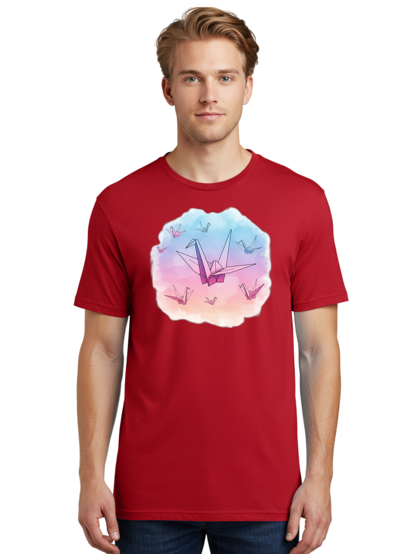 Origami-Cranes-2 Men'S Graphic Tee, 100% Cotton, Comfortable Casual Summer Wear, Machine Washable, Vintage Camera, Old Camera, Antique Camera, Black Camera, Classic Photography, Photography Equipment, Nostalgic Device, Film Camera, Camera Art Baf254