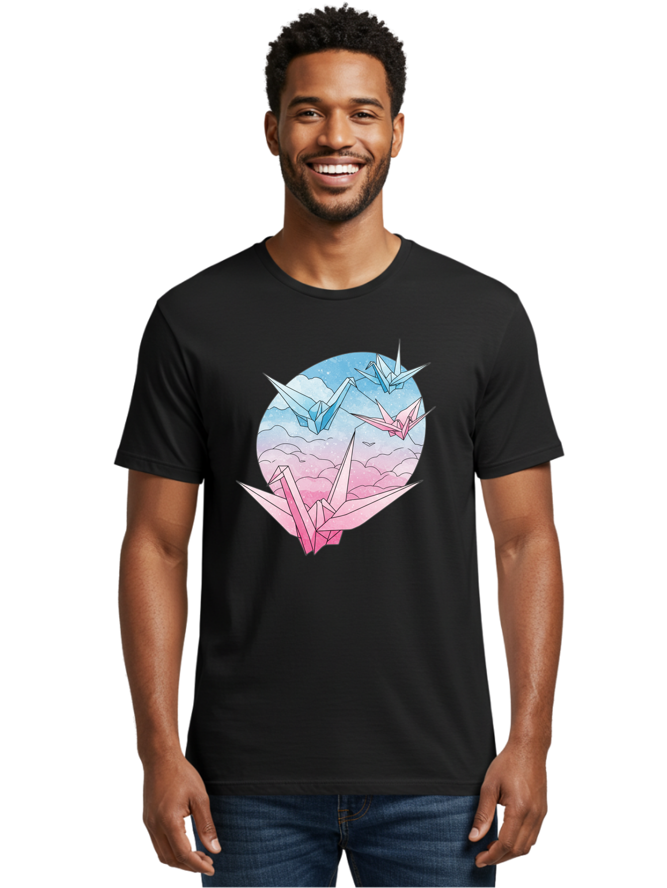 Origami-Cranes-3 Men'S Graphic Tee, 100% Cotton, Comfortable Casual Summer Wear, Machine Washable, Vintage Camera, Old Camera, Antique Camera, Black Camera, Classic Photography, Photography Equipment, Nostalgic Device, Film Camera, Camera Art Baf255
