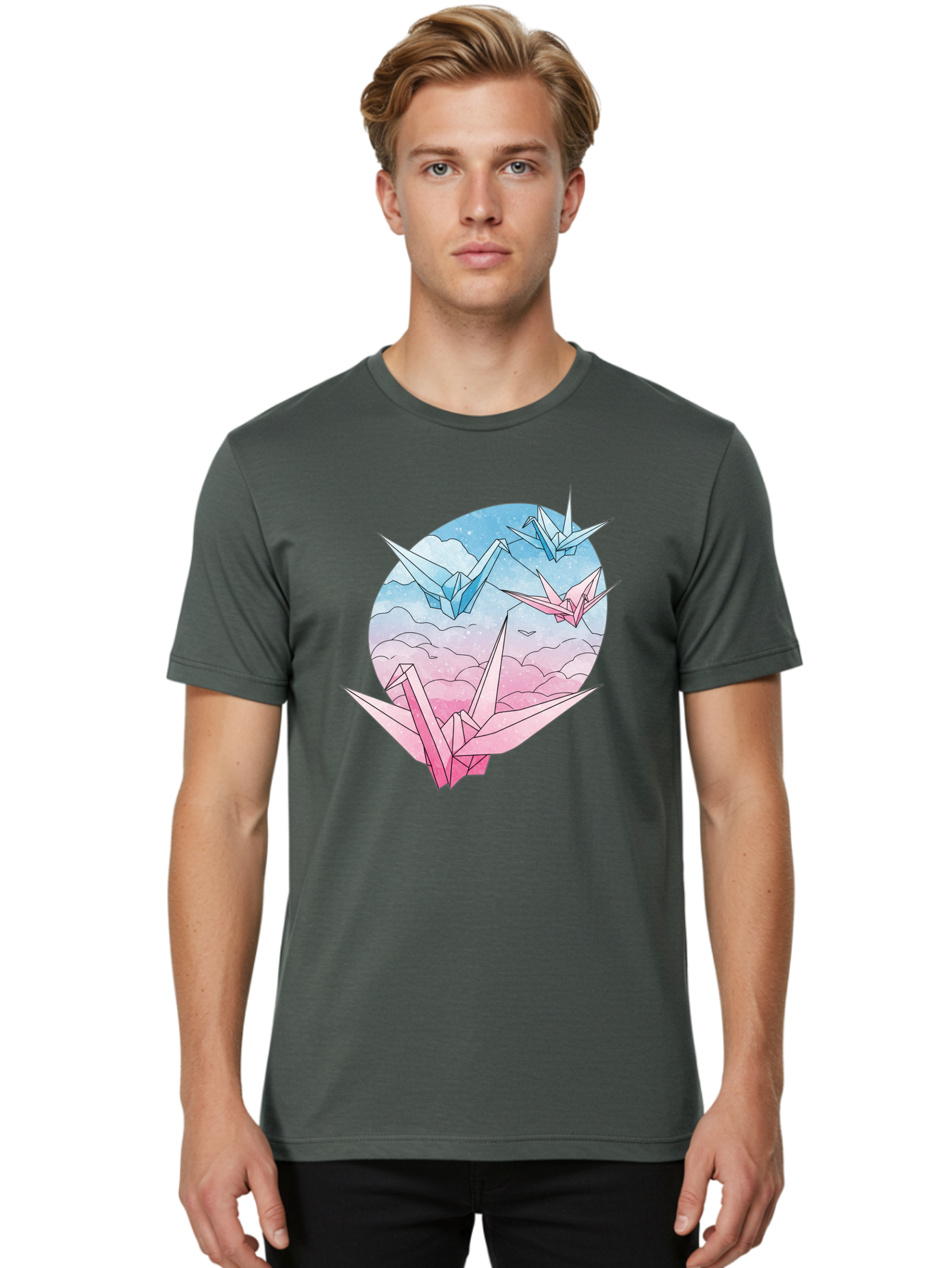 Origami-Cranes-3 Men'S Graphic Tee, 100% Cotton, Comfortable Casual Summer Wear, Machine Washable, Vintage Camera, Old Camera, Antique Camera, Black Camera, Classic Photography, Photography Equipment, Nostalgic Device, Film Camera, Camera Art Baf255