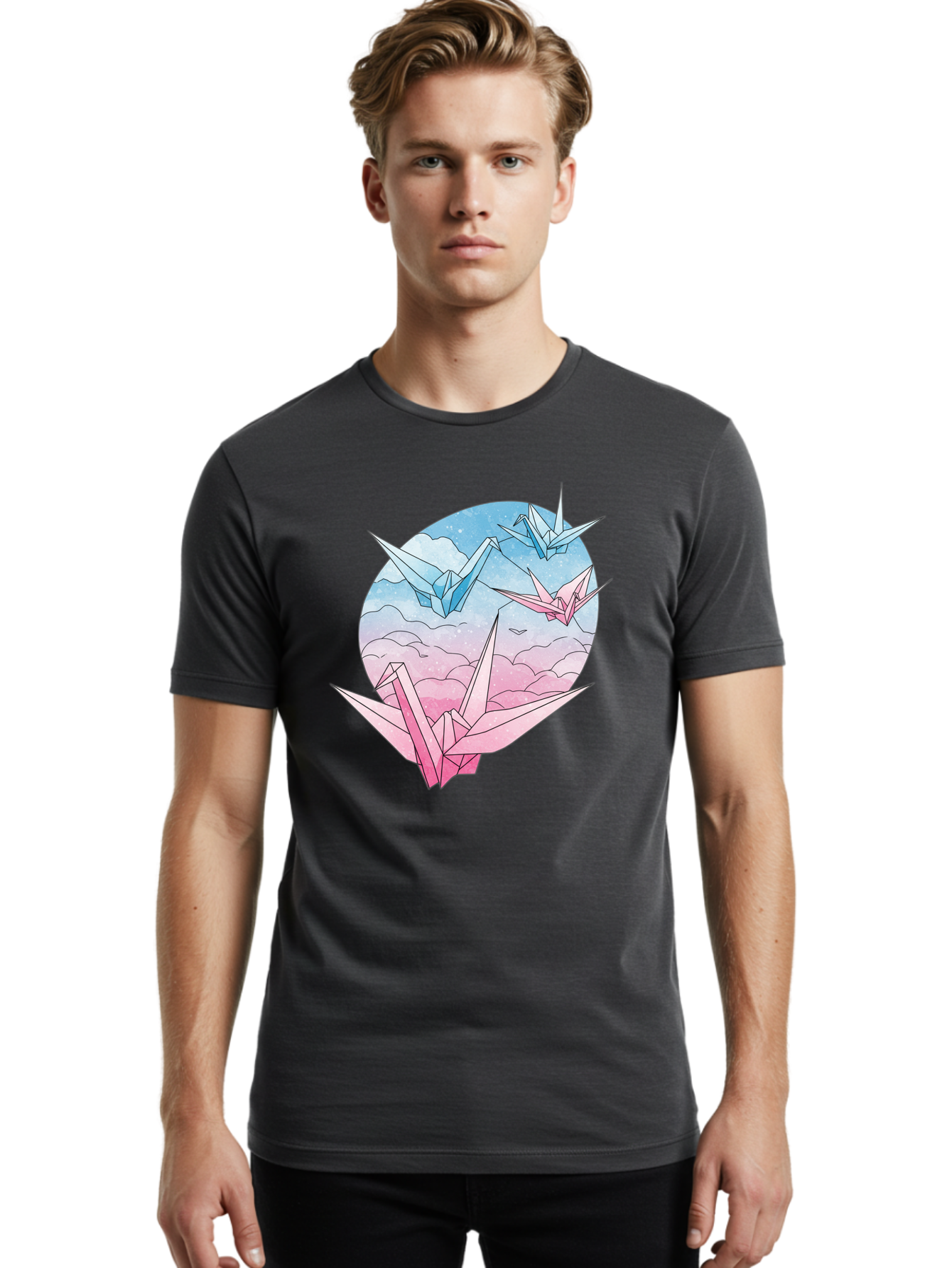 Origami-Cranes-3 Men'S Graphic Tee, 100% Cotton, Comfortable Casual Summer Wear, Machine Washable, Vintage Camera, Old Camera, Antique Camera, Black Camera, Classic Photography, Photography Equipment, Nostalgic Device, Film Camera, Camera Art Baf255
