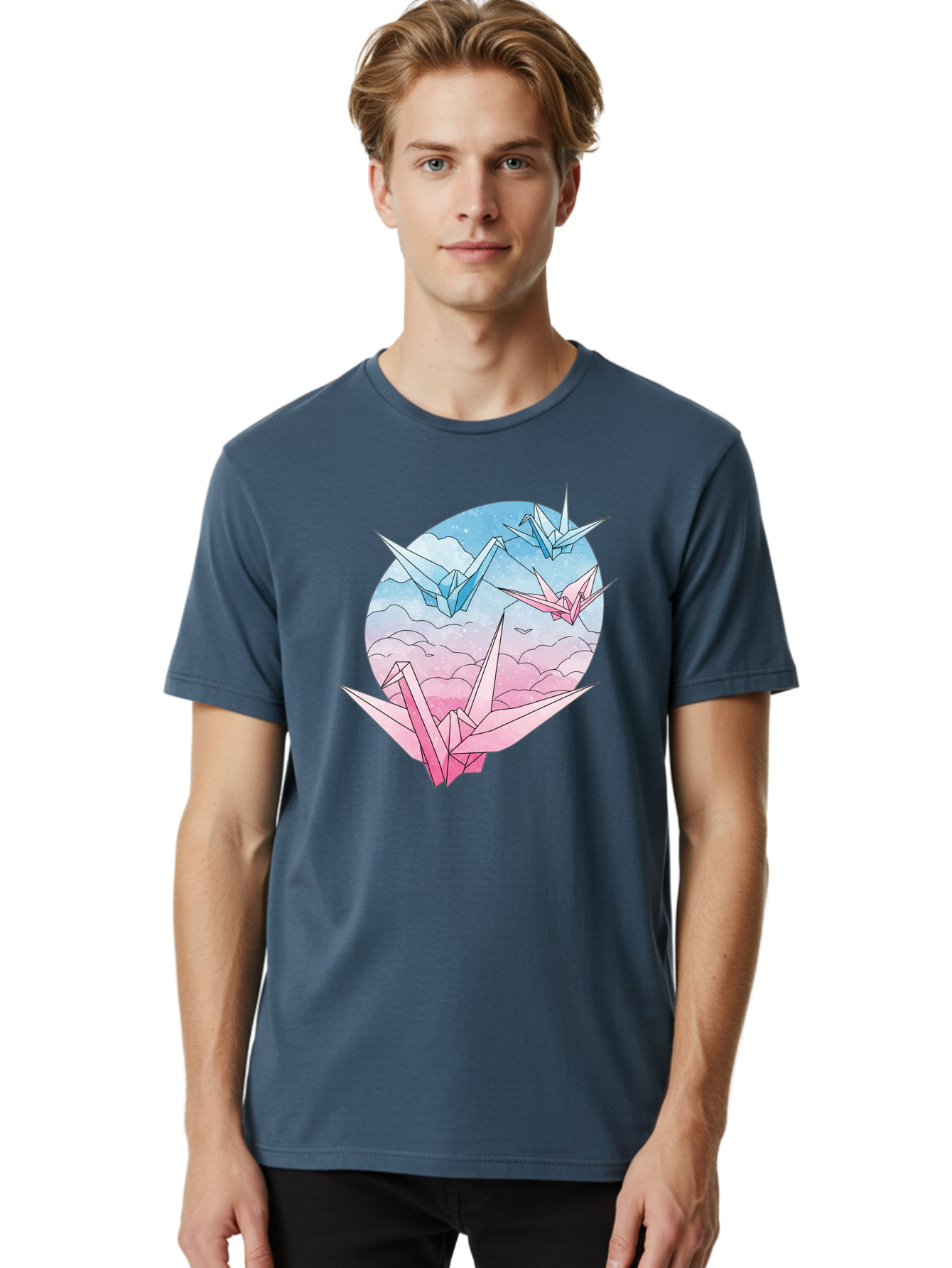 Origami-Cranes-3 Men'S Graphic Tee, 100% Cotton, Comfortable Casual Summer Wear, Machine Washable, Vintage Camera, Old Camera, Antique Camera, Black Camera, Classic Photography, Photography Equipment, Nostalgic Device, Film Camera, Camera Art Baf255