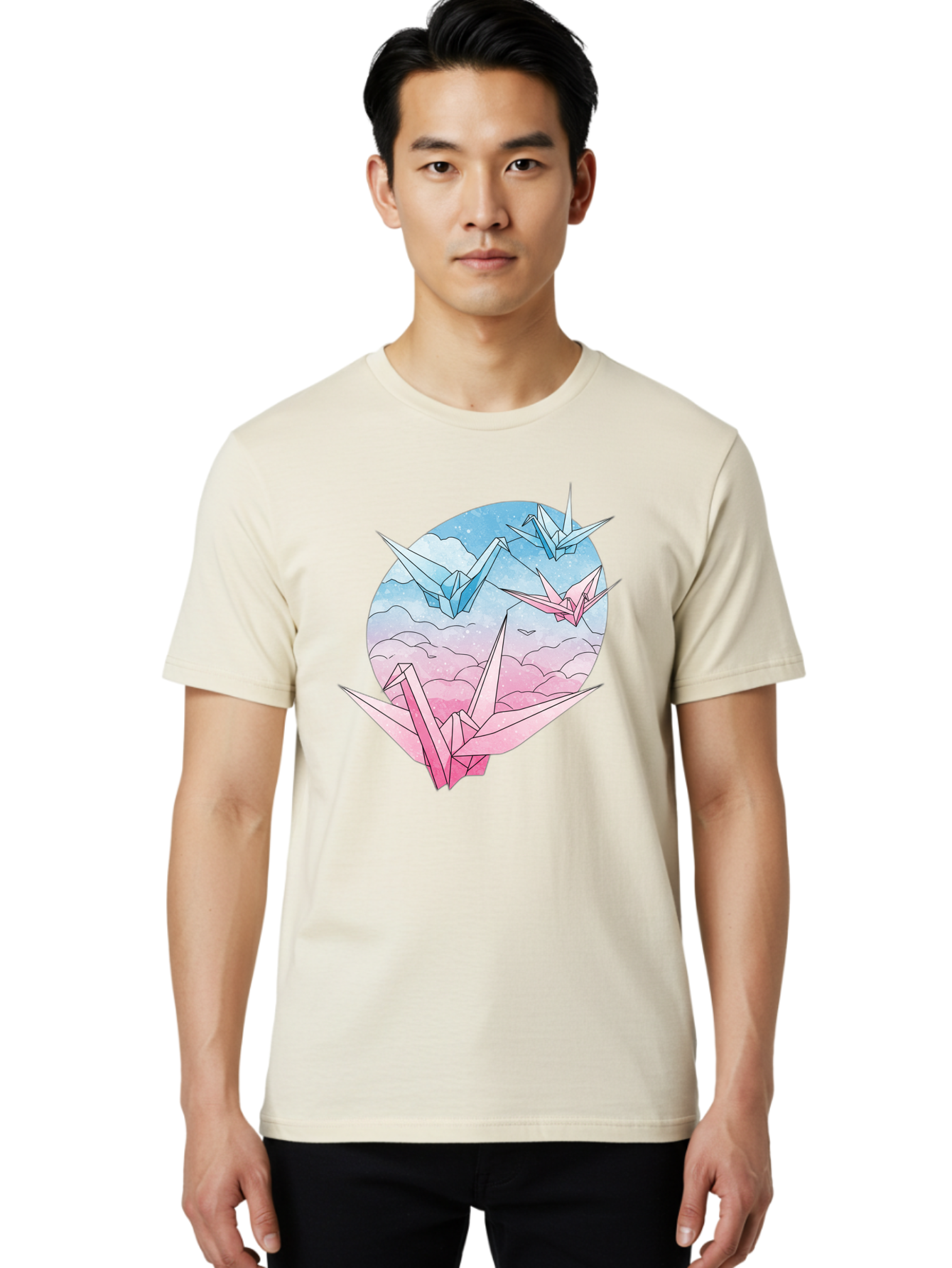 Origami-Cranes-3 Men'S Graphic Tee, 100% Cotton, Comfortable Casual Summer Wear, Machine Washable, Vintage Camera, Old Camera, Antique Camera, Black Camera, Classic Photography, Photography Equipment, Nostalgic Device, Film Camera, Camera Art Baf255