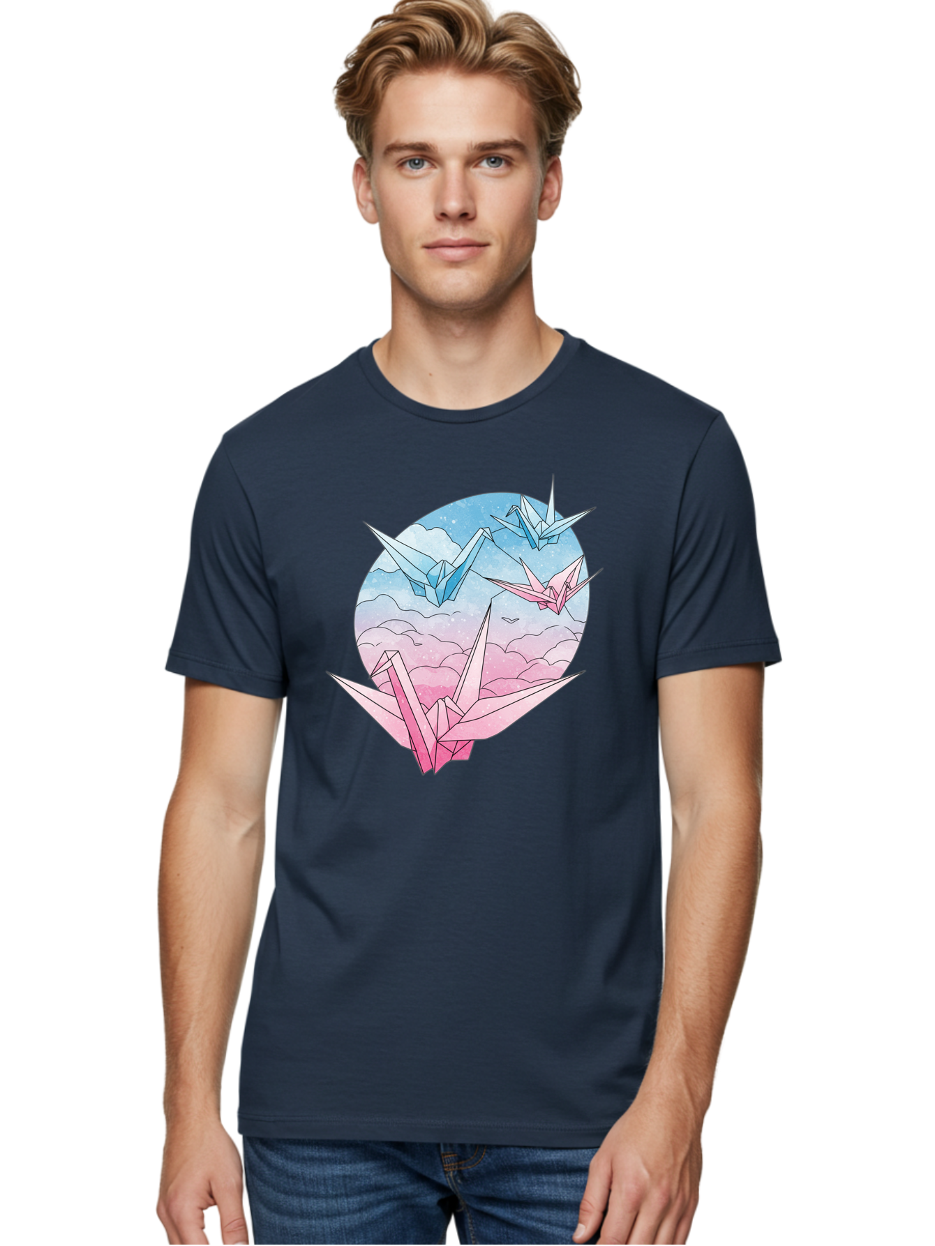 Origami-Cranes-3 Men'S Graphic Tee, 100% Cotton, Comfortable Casual Summer Wear, Machine Washable, Vintage Camera, Old Camera, Antique Camera, Black Camera, Classic Photography, Photography Equipment, Nostalgic Device, Film Camera, Camera Art Baf255