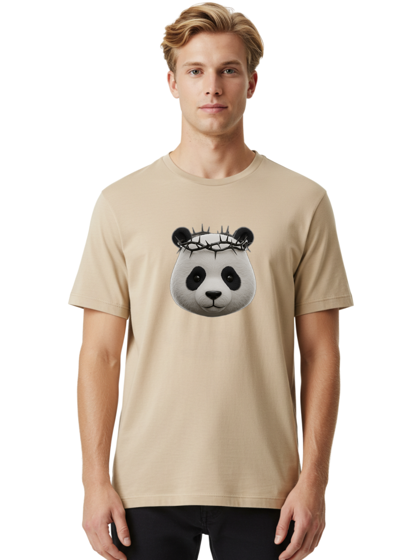 Panda-With-Crown-Of-Thorns-1 Men'S Graphic Tee, 100% Cotton, Comfortable Casual Summer Wear, Machine Washable, Vintage Camera, Old Camera, Antique Camera, Black Camera, Classic Photography, Photography Equipment, Nostalgic Device, Film Camera, Baf331