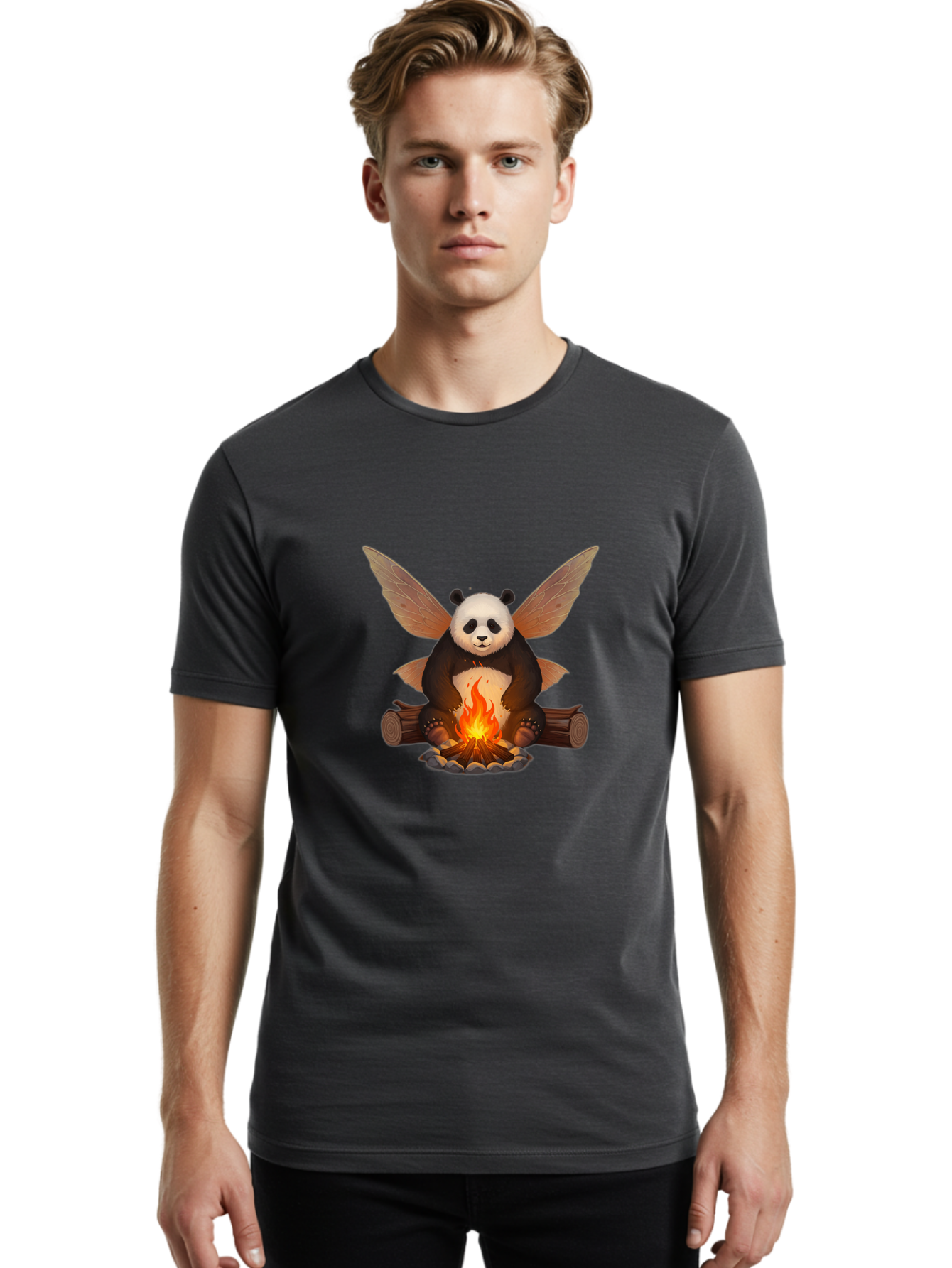 Panda-With-Wings-By-Campfire Men'S Graphic Tee, 100% Cotton, Comfortable Casual Summer Wear, Machine Washable, Vintage Camera, Old Camera, Antique Camera, Black Camera, Classic Photography, Photography Equipment, Nostalgic Device, Film Camera, Baf340